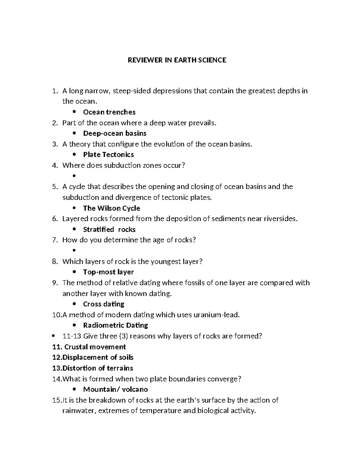 Reviewer IN Earth Science - REVIEWER IN EARTH SCIENCE A long narrow ...