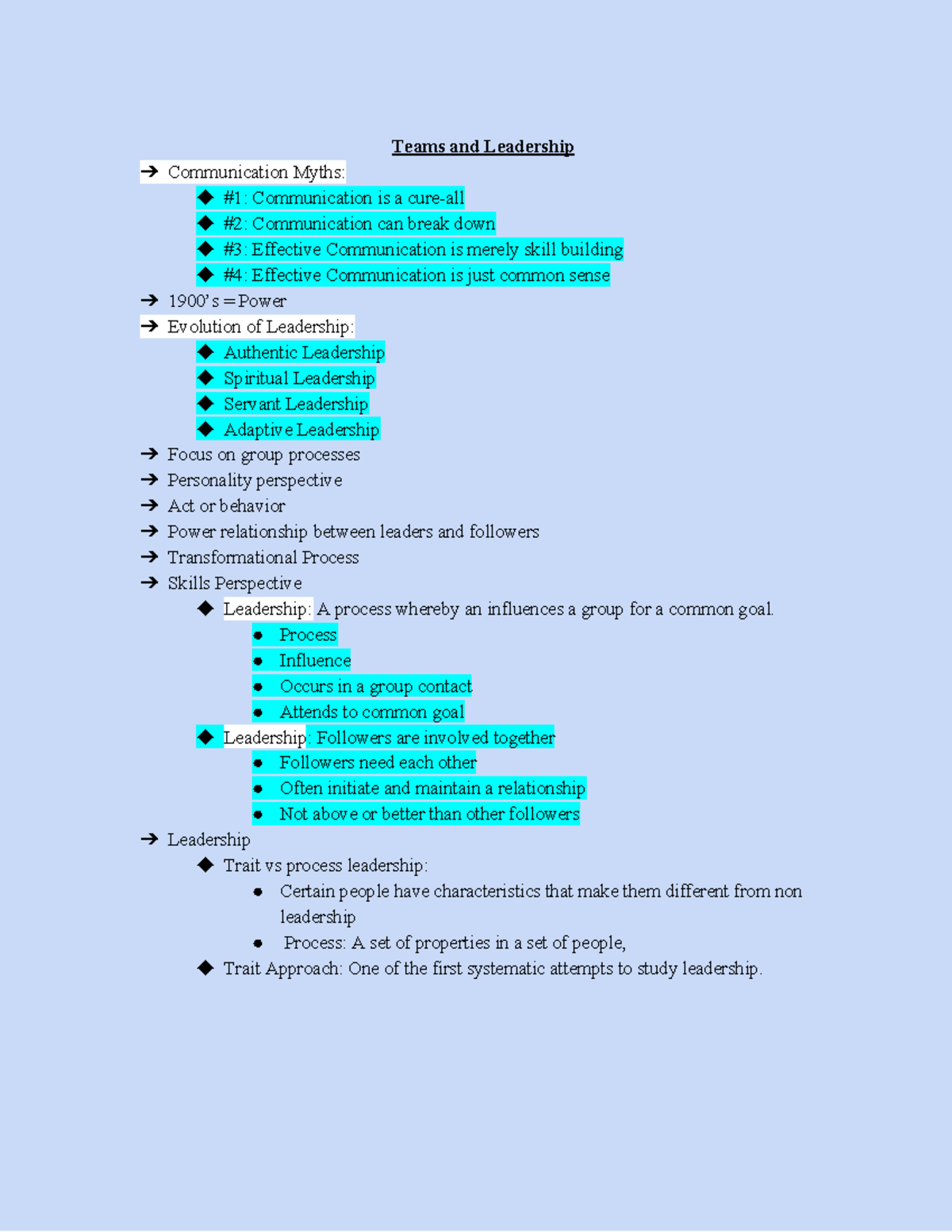 Teams and Leadership Notes - Teams and Leadership Communication Myths ...