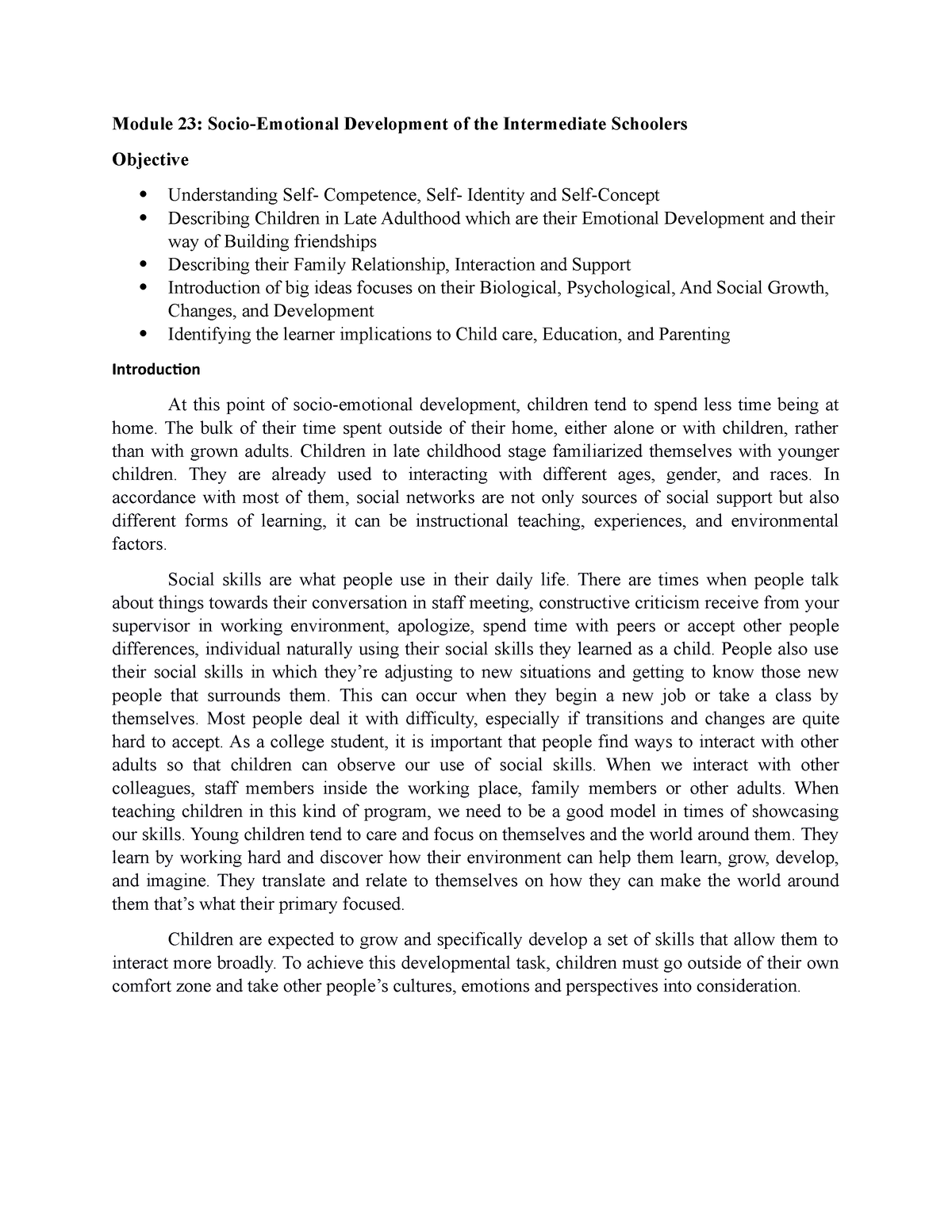 Module 3 - Module 23: Socio-Emotional Development of the Intermediate ...