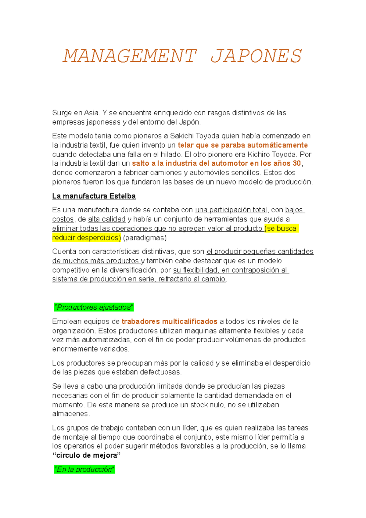 Parcial admi - Teoria Geral Da Administracao - MANAGEMENT JAPONES Surge en  Asia. Y se encuentra - Studocu