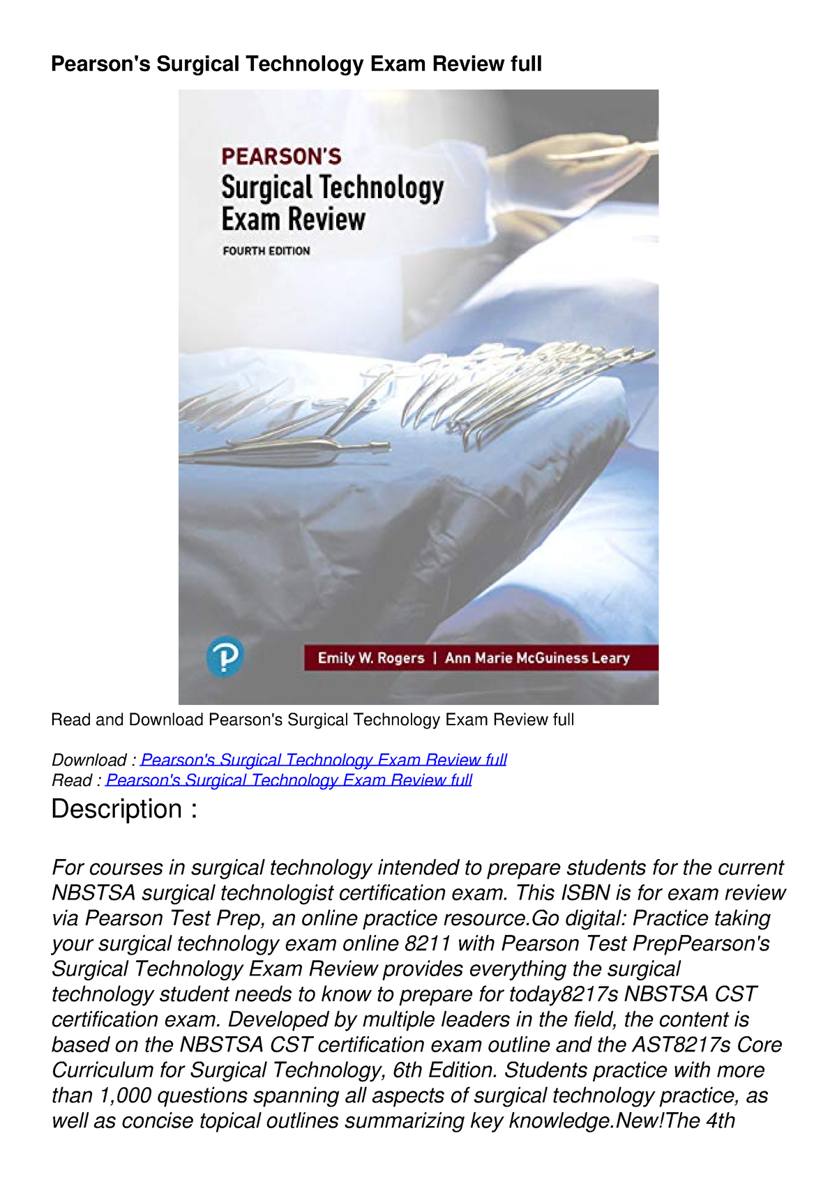 EBOOK Pearson's Surgical Technology Exam Review full - Pearson's ...