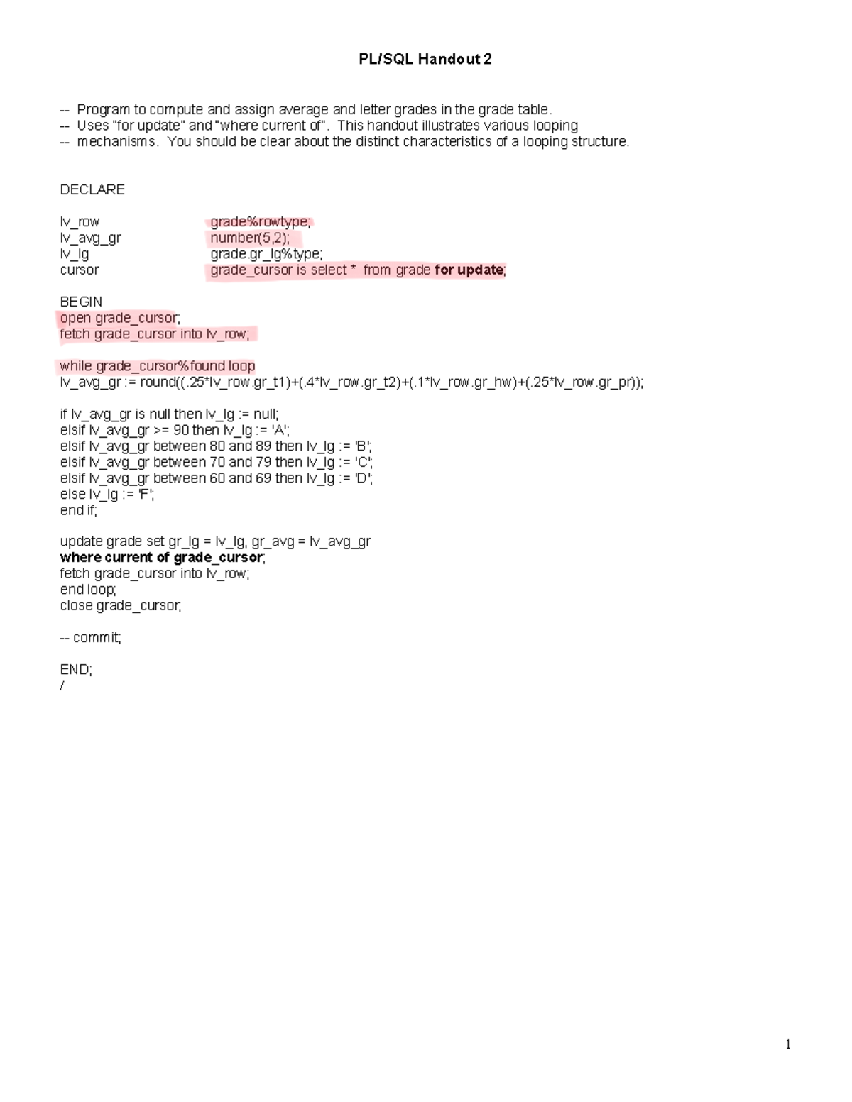 Plsql Handout 2 PL SQL Handout 2 Program To Compute And Assign