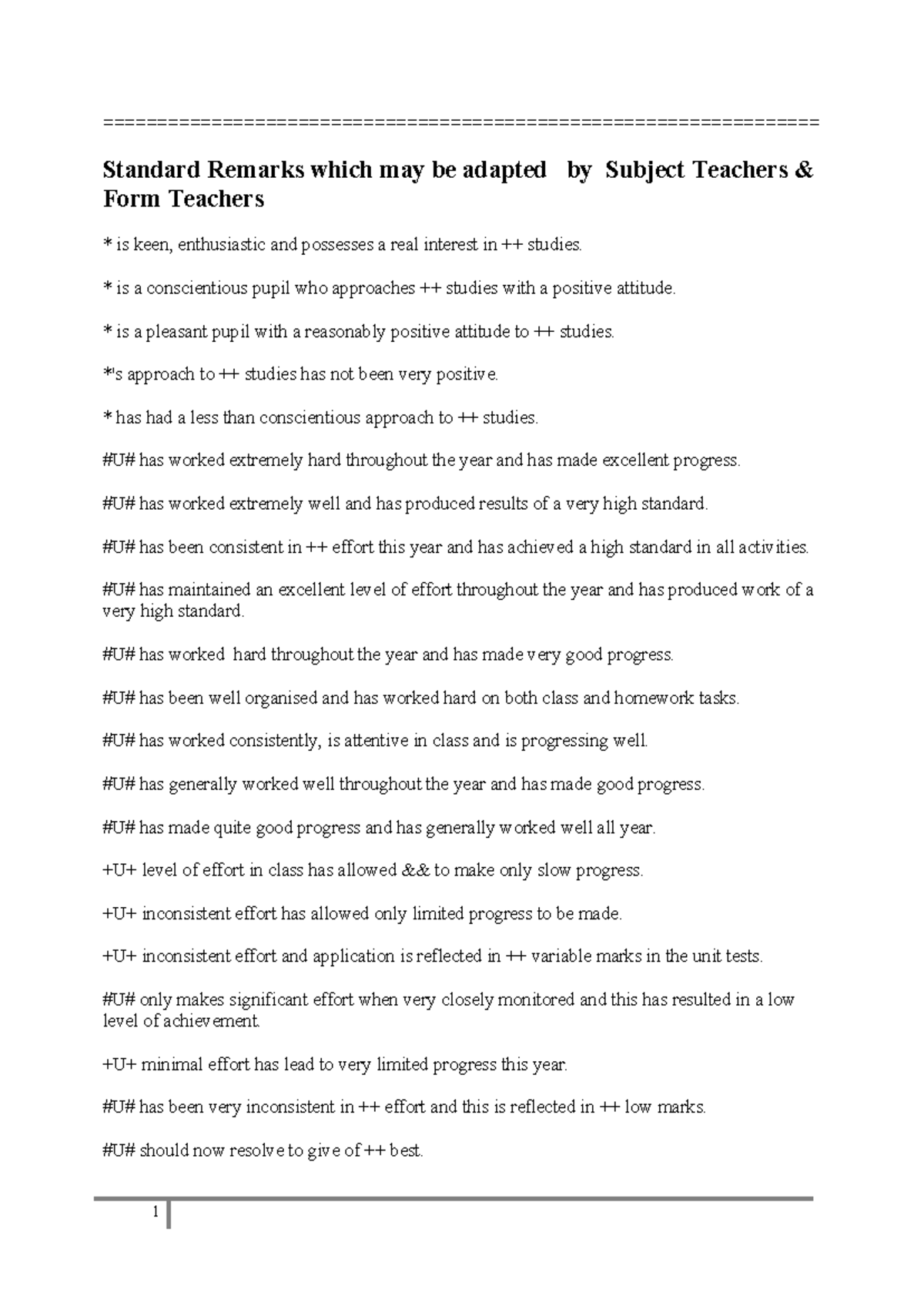 Remarks FOR Students