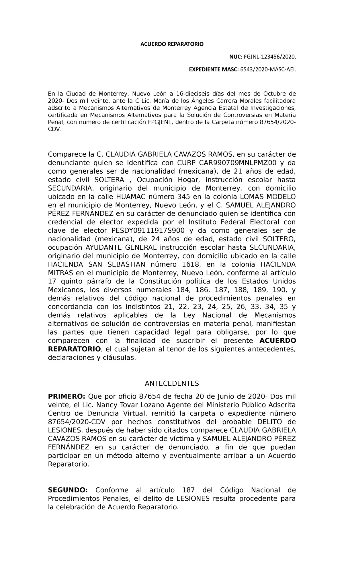 Introducir 34 Imagen Modelo De Acuerdo Reparatorio En Materia Penal Abzlocalmx 5723