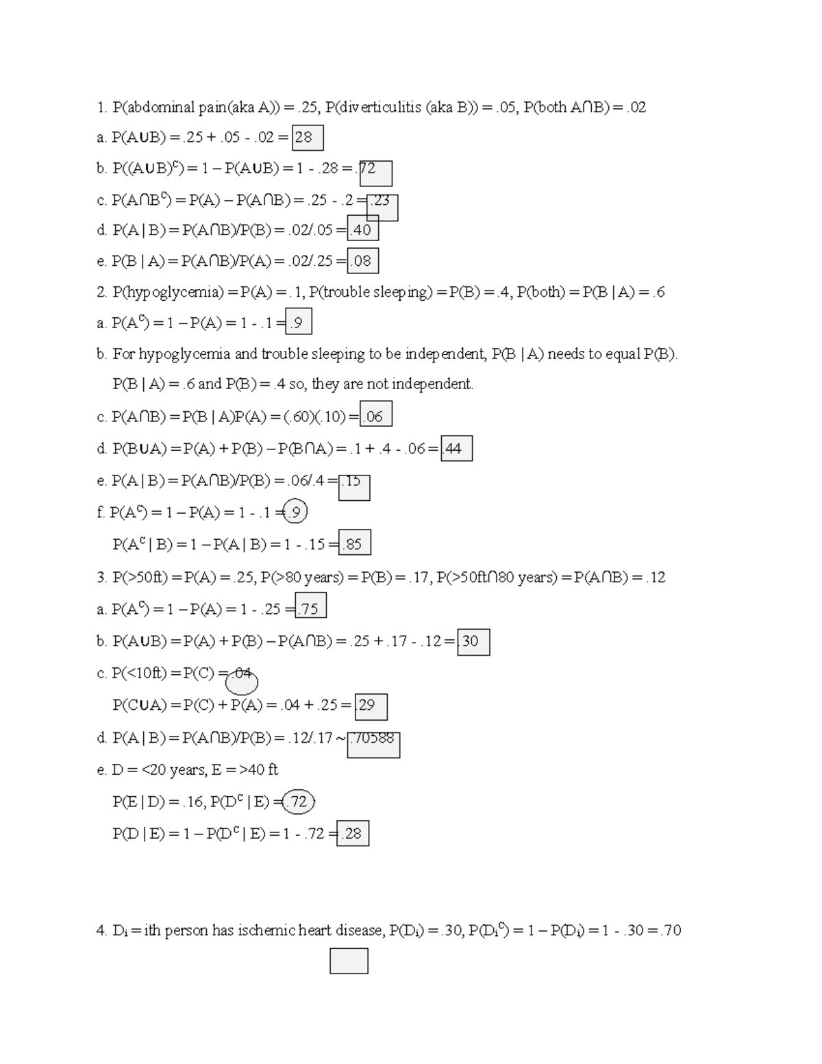 STAT 3031 Practice Problems b. For hypoglycemia and trouble sleeping to be independent, P(B