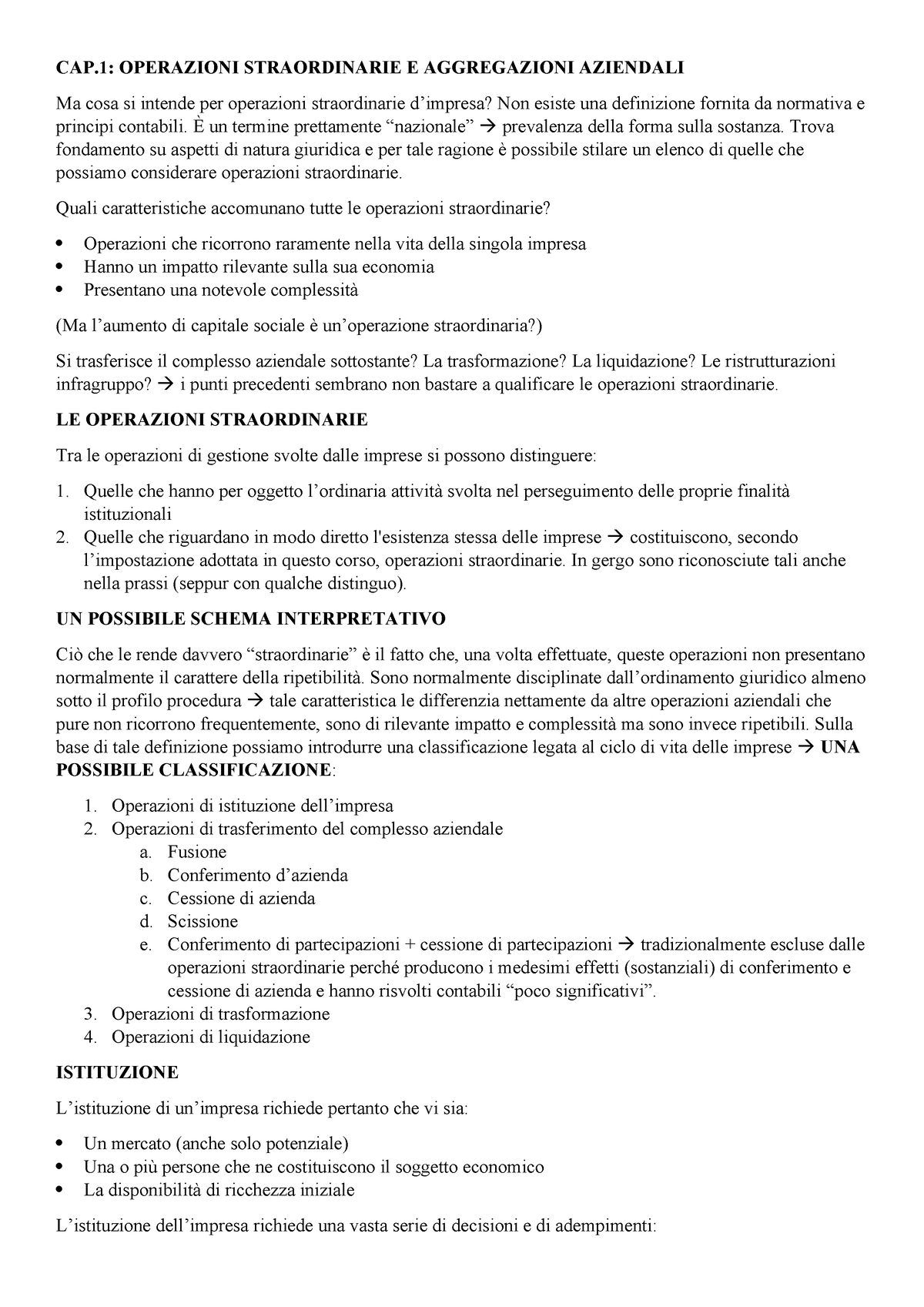 CAP. 1 - Riassunto Operazioni Straordinarie E Aggregazioni Aziendali ...