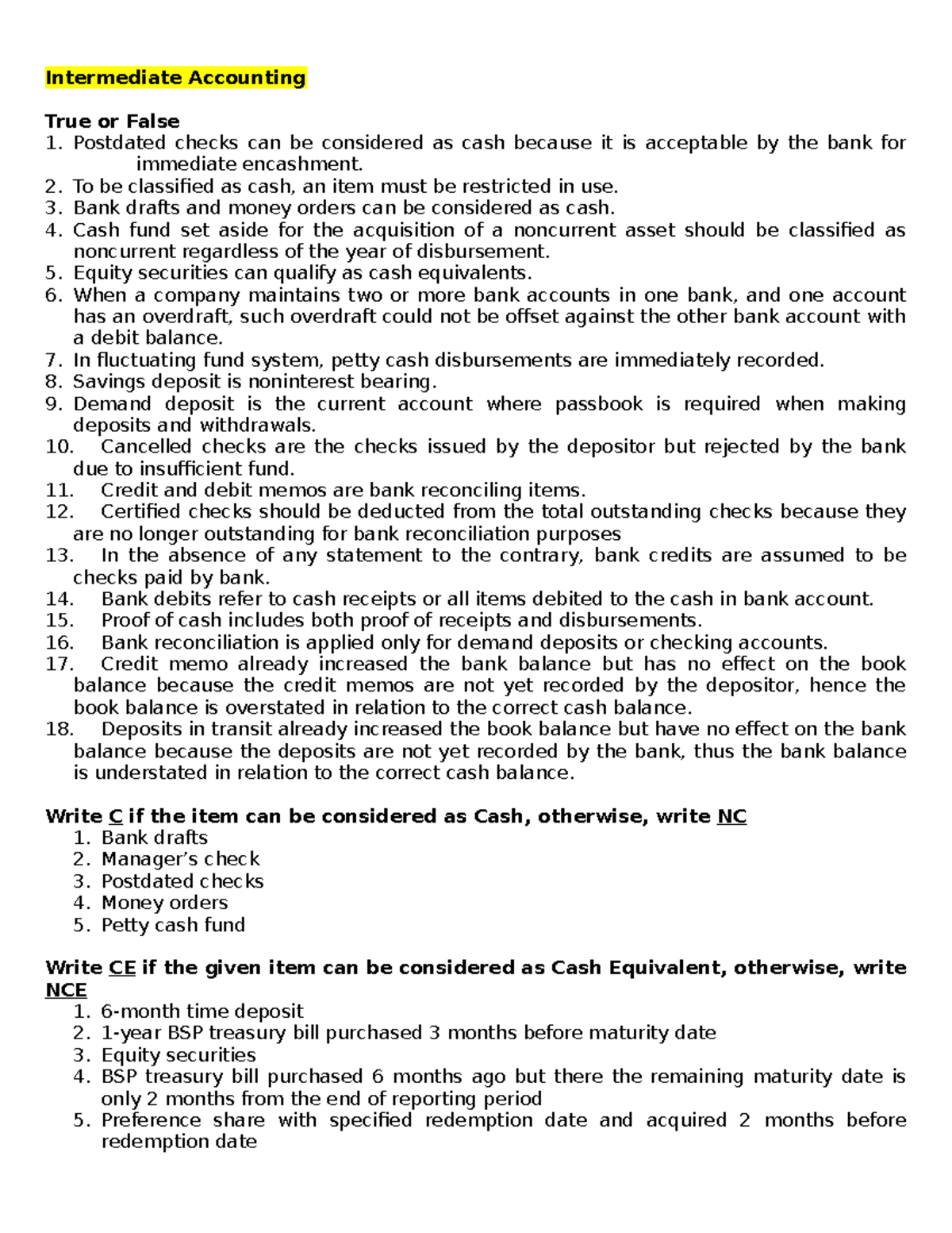 Practice Quiz Chapter 1 to 3 - Intermediate Accounting True or False ...