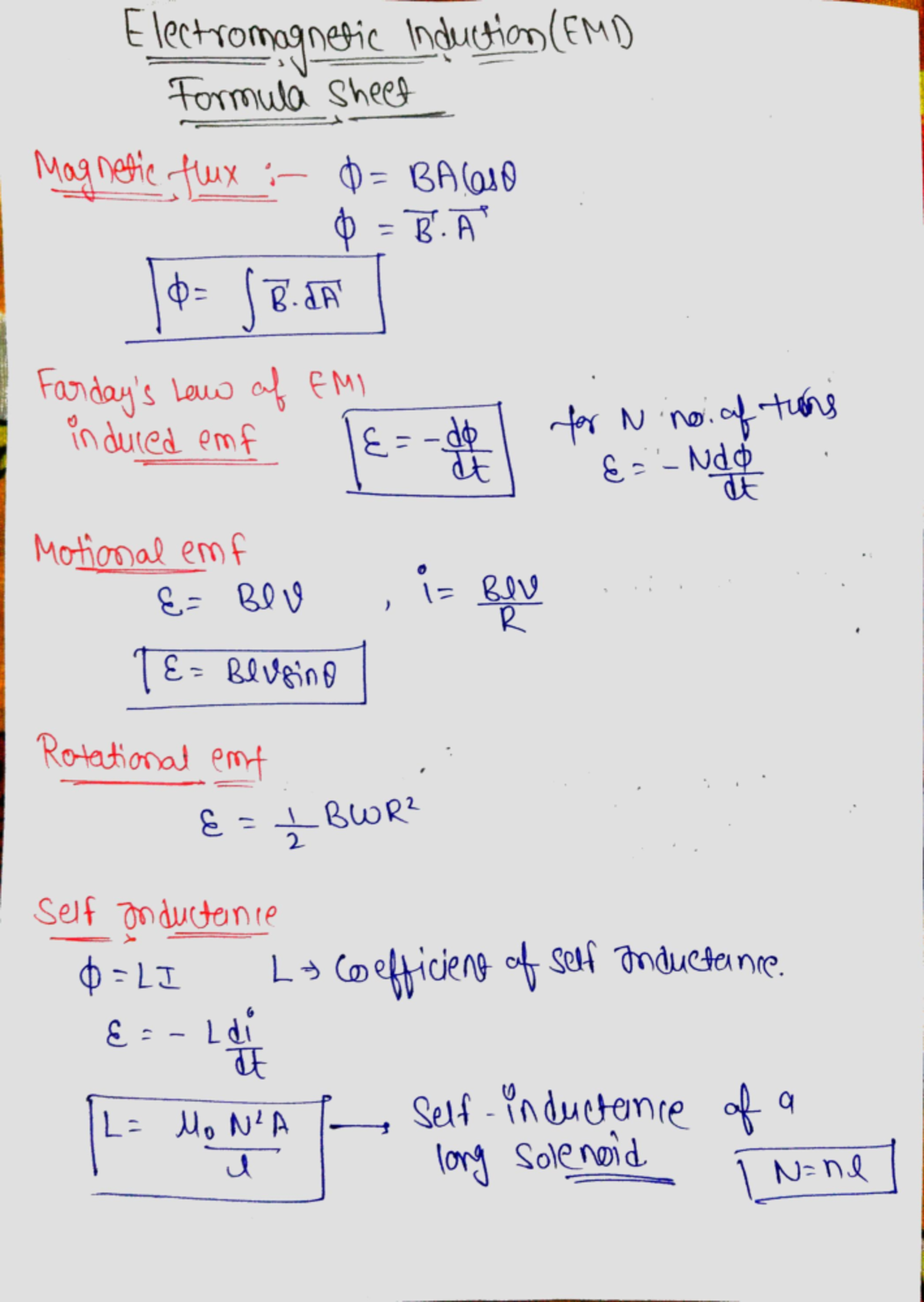 Electromagnetic induction emi class 12 physics formula sheet ...