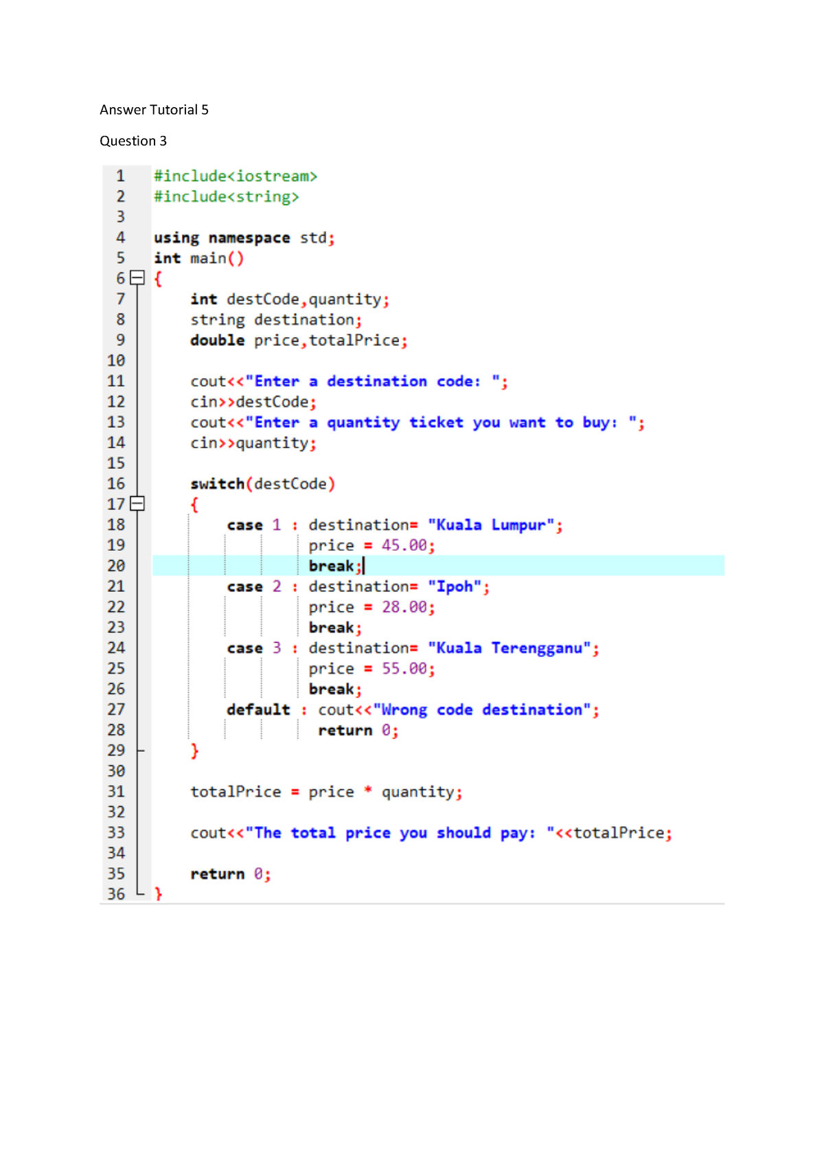 Answer TUTO 5 - Introduction to c++ - Answer Tutorial Question Question ...