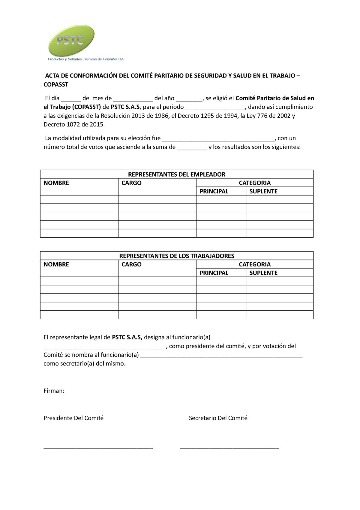 Acta De Conformacion Acta De ConformaciÓn Del ComitÉ Paritario De