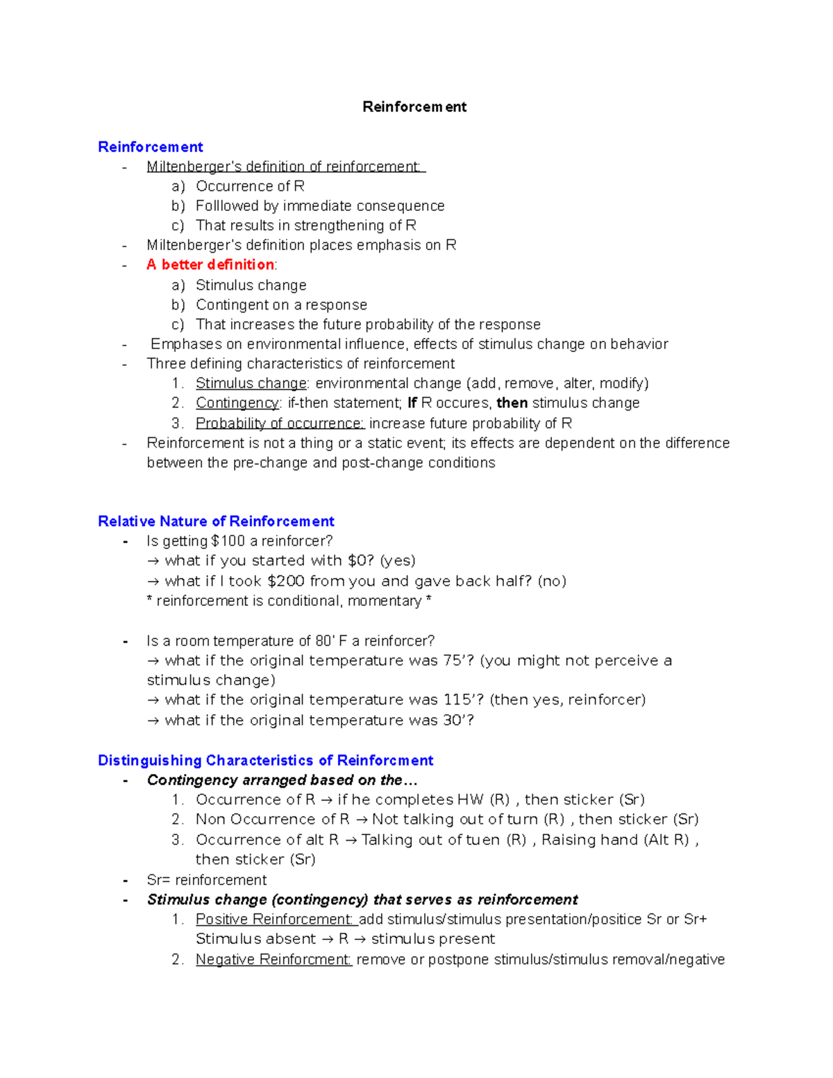 Reinforcement lecture Reinforcement Reinforcement Miltenberger’s