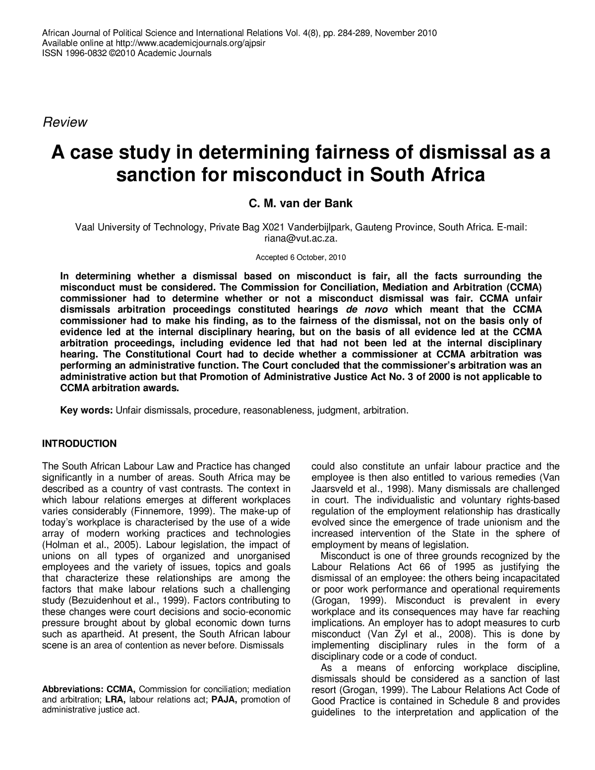 Labour Law In South Africa African Journal Of Political Science And 