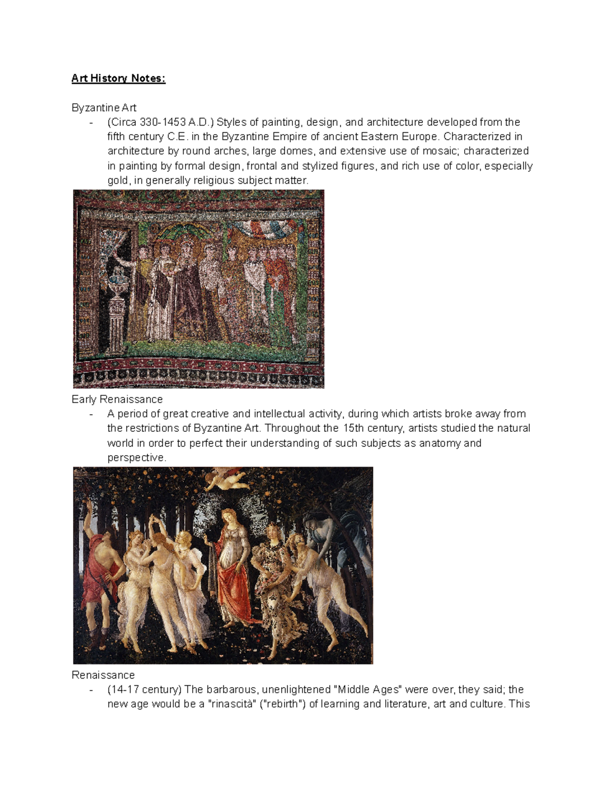 Art History Notes Pt.2 Art History Notes Byzantine Art (Circa 330