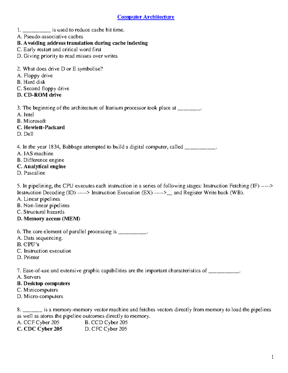 Computer Architecture Mcqs Computer Organization And vrogue.co