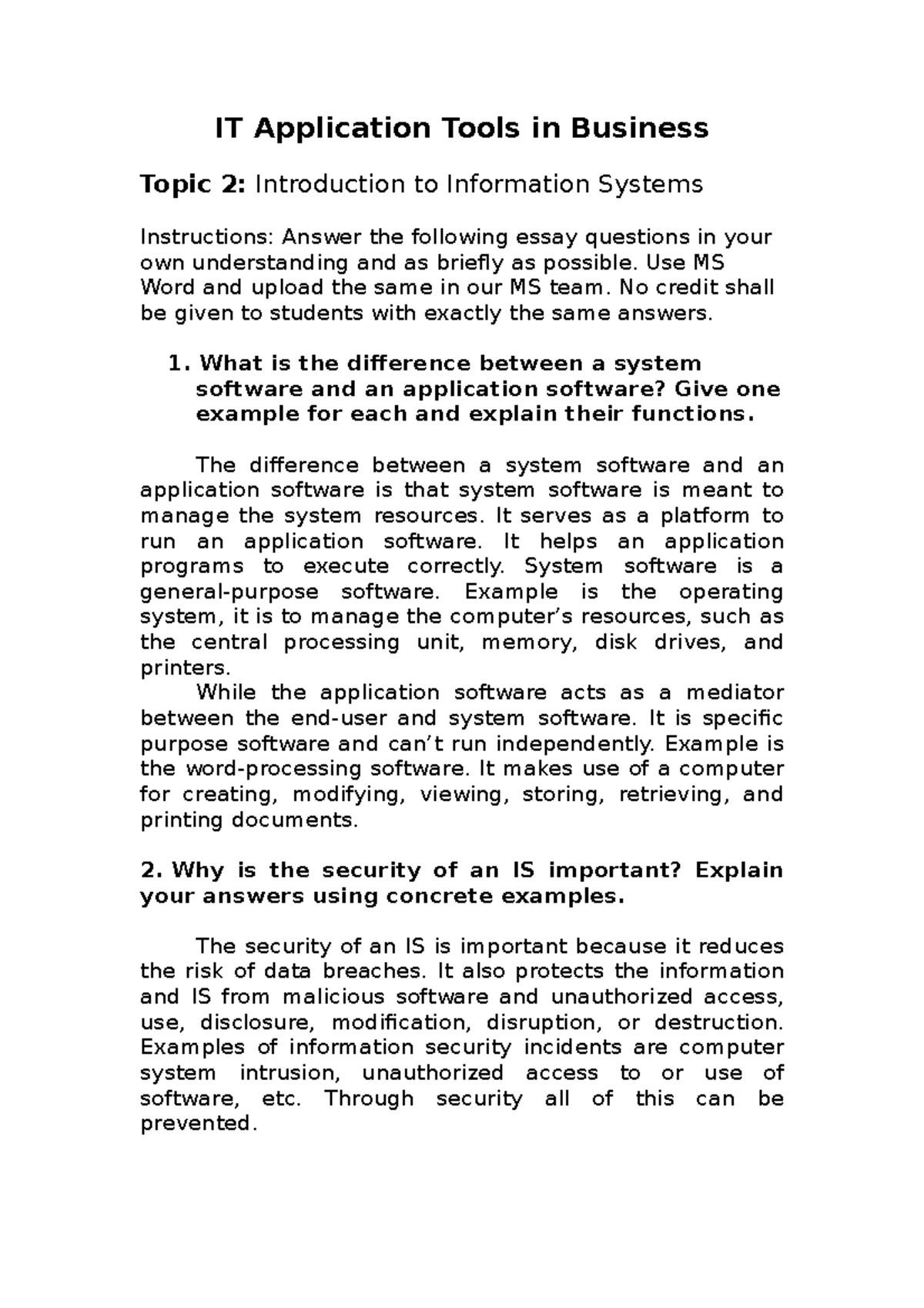 Activity 1.2 Essay IT Application Tools in Business Topic 2