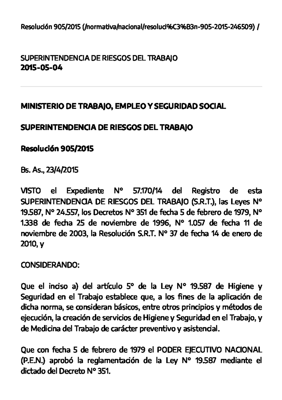 RES. 905 - RESOLUCIO SRT - Resolución 905/2015 (/normativa/nacional ...