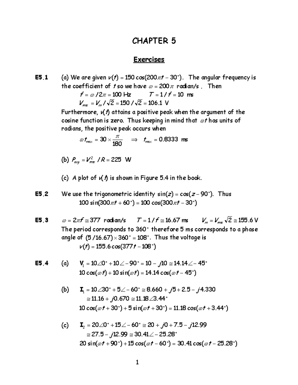 Chapter-05 - Solution Manual - CHAPTER 5 Exercises E5 (a) We are given ...