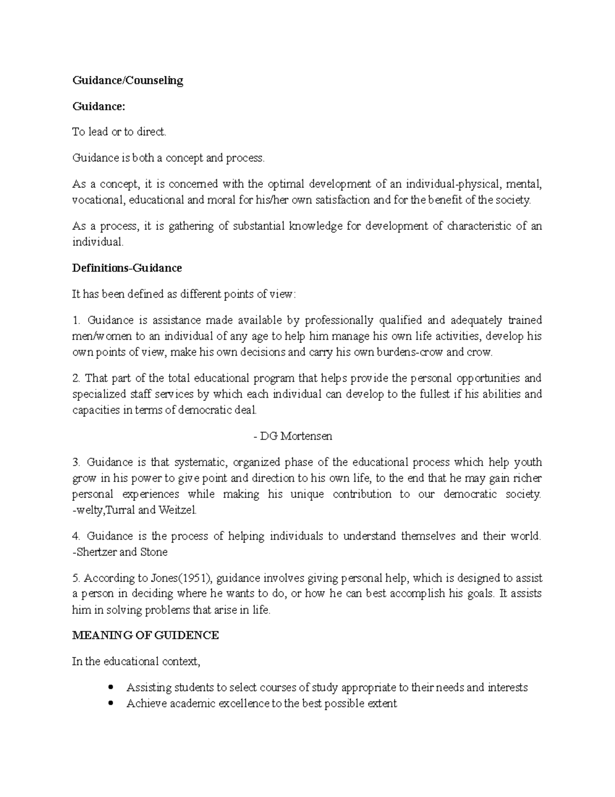 Guidance and counselling - Guidance/Counseling Guidance: To lead or to ...