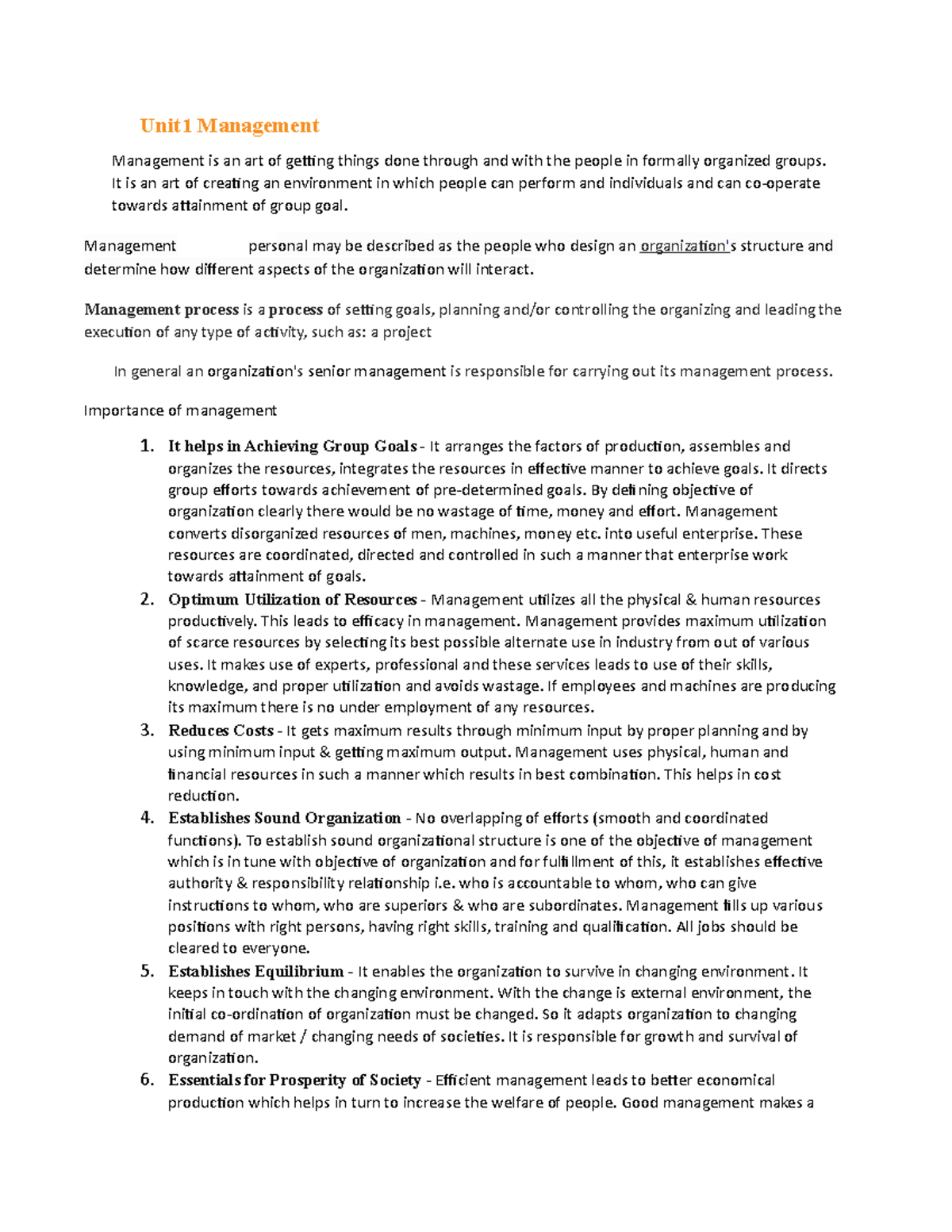 Unit1 Management - Unit1 Management Management is an art of getting ...
