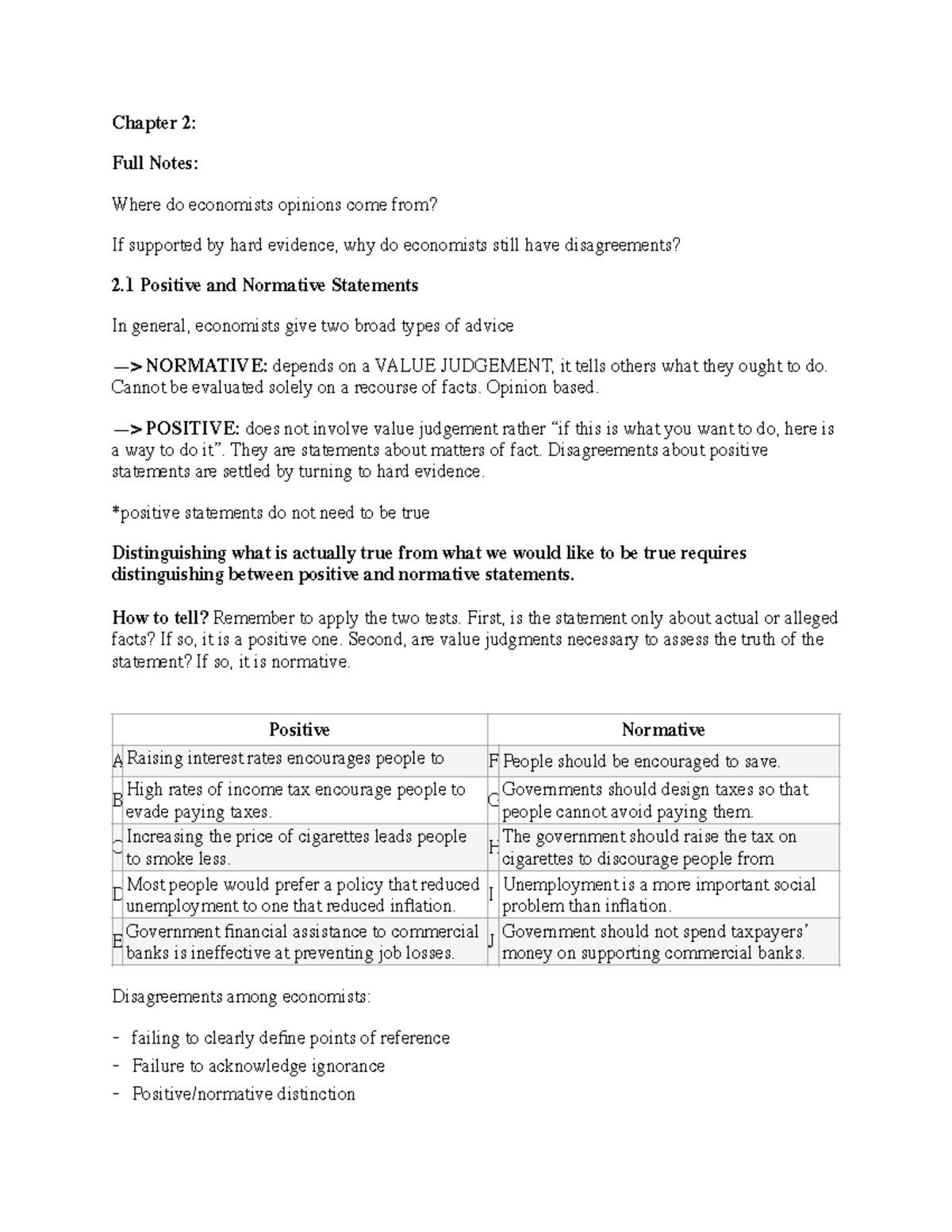 Positive and Normative Statements PDF Chapter 2 Full Notes Where do