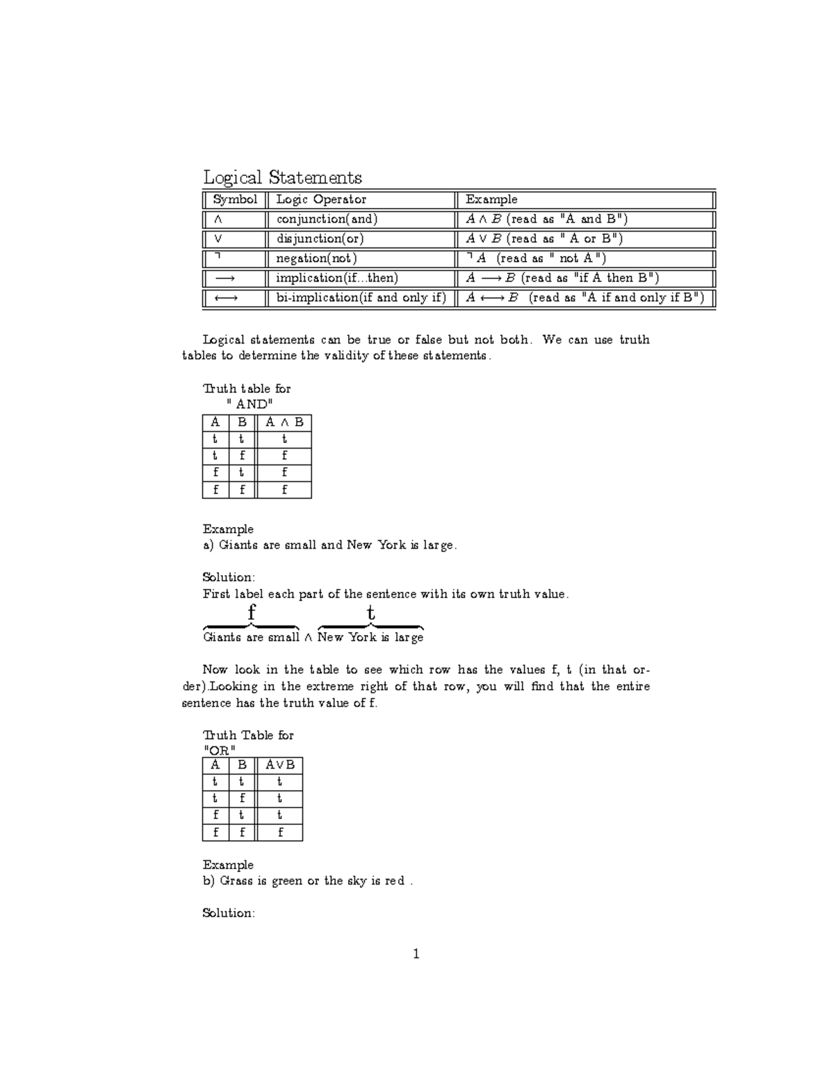 Logic - Notes - Logical Statements Symbol Logic Operator Example ...