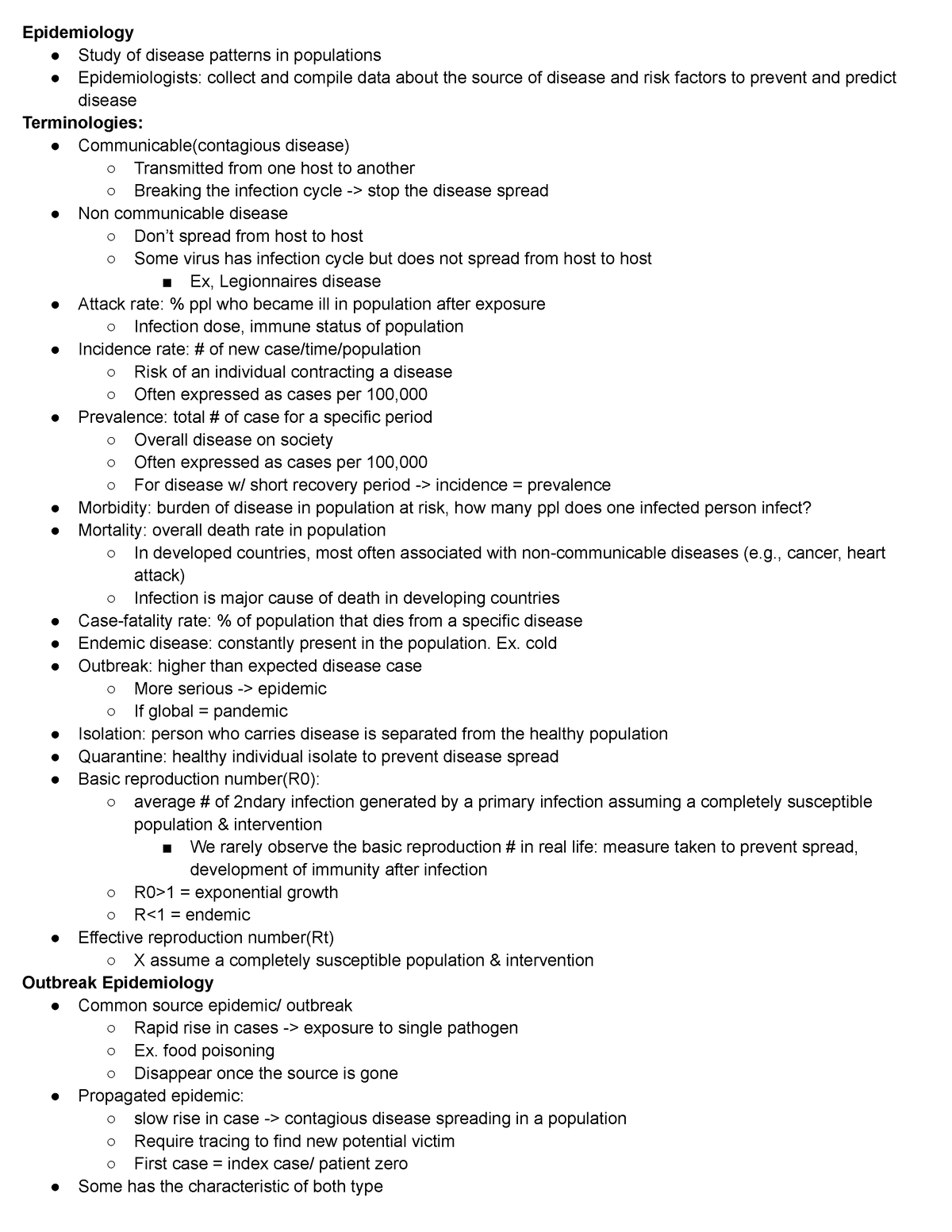 MGY277 Lecture 8 Summary - Epidemiology Study of disease patterns in ...