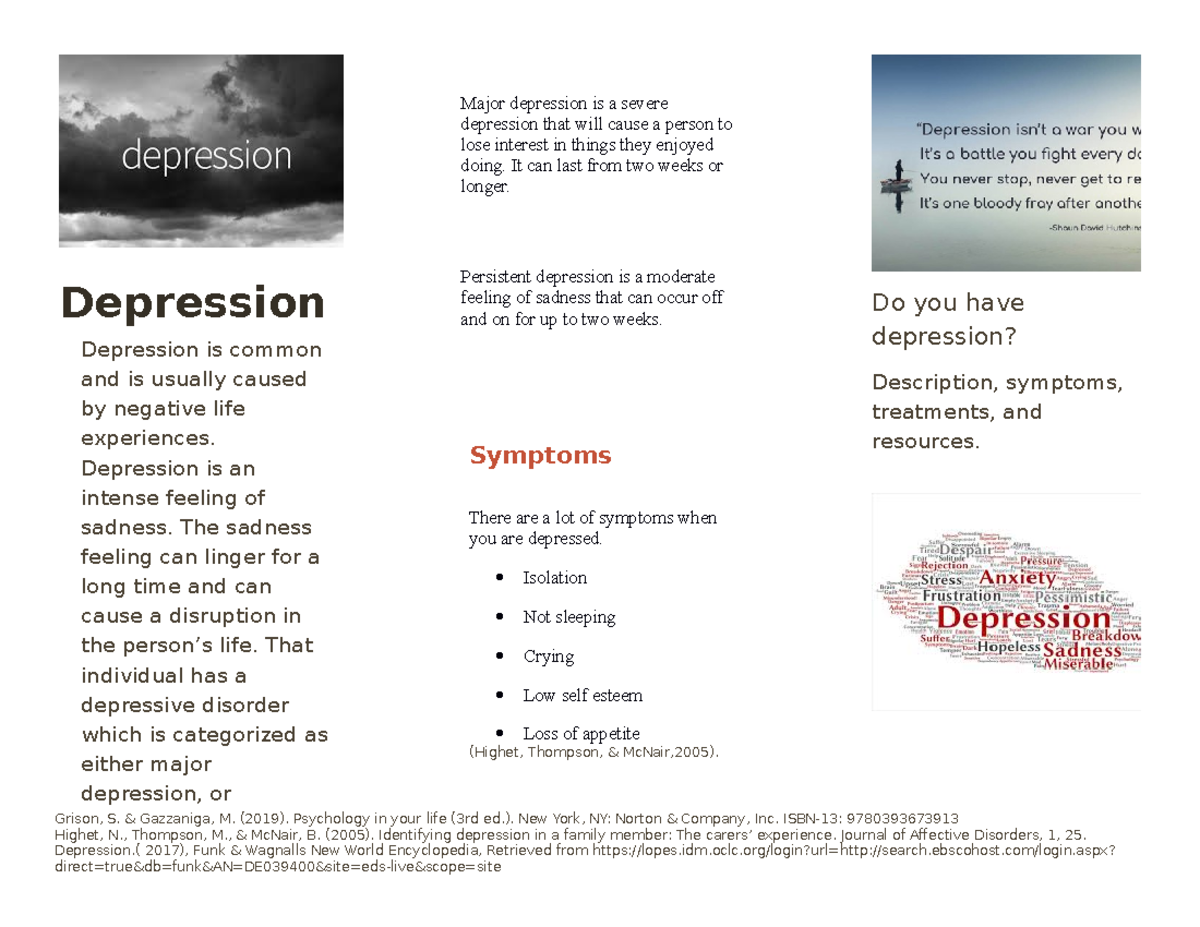 Depression brochure - Depression Depression is common and is usually ...