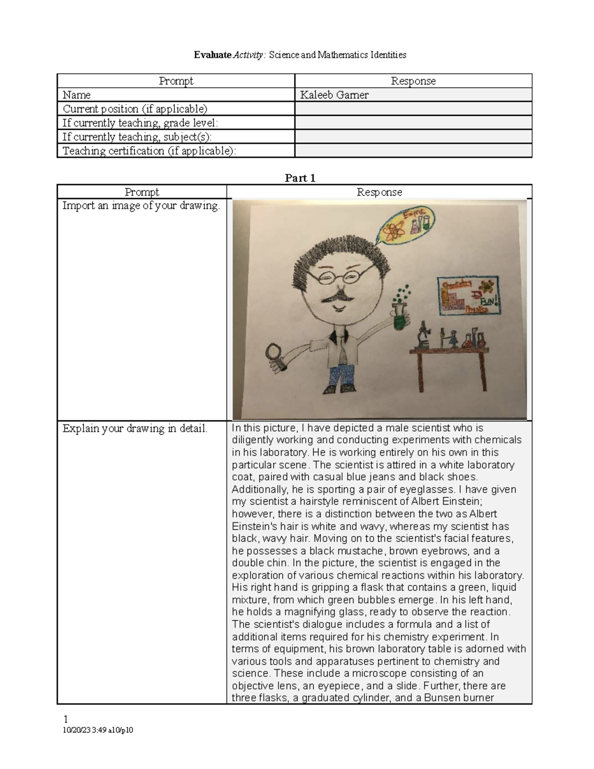Evaluate Activity Science and Mathematics Identities - Explain your ...