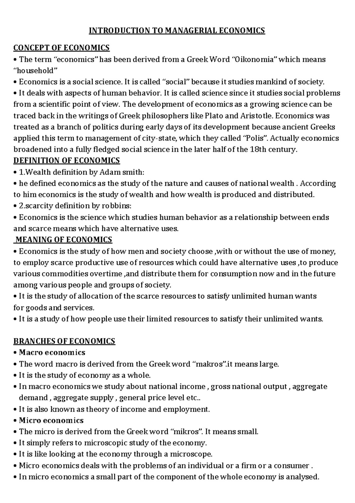 01 - Managerial economics important notes - INTRODUCTION TO MANAGERIAL ...