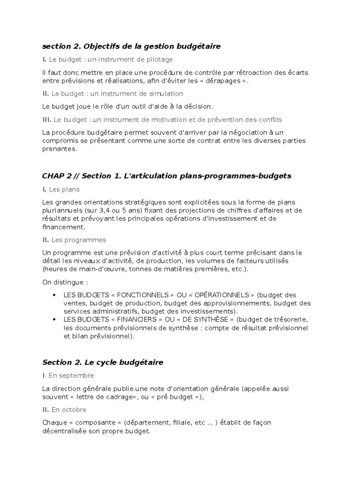Cours - contrôle de gestion - section 2. Objectifs de la gestion ...