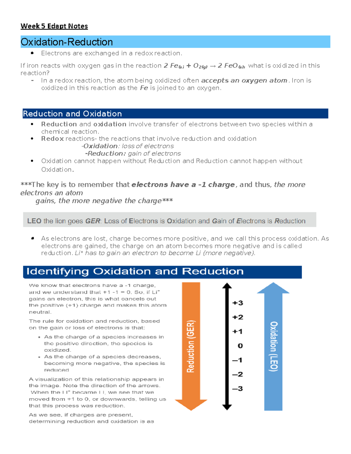 Week 5 Weekly Noter, Study Material - Week 5 Edapt Notes Oxidation ...