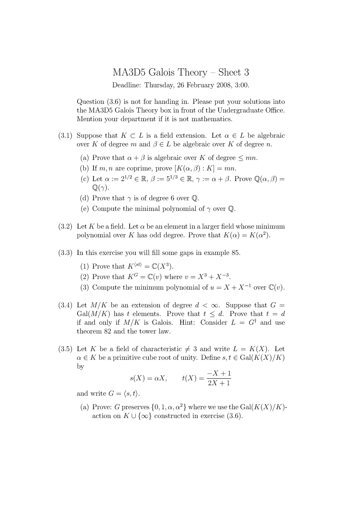 Ma3d5 08 09 Problem Sheet 3 Studocu