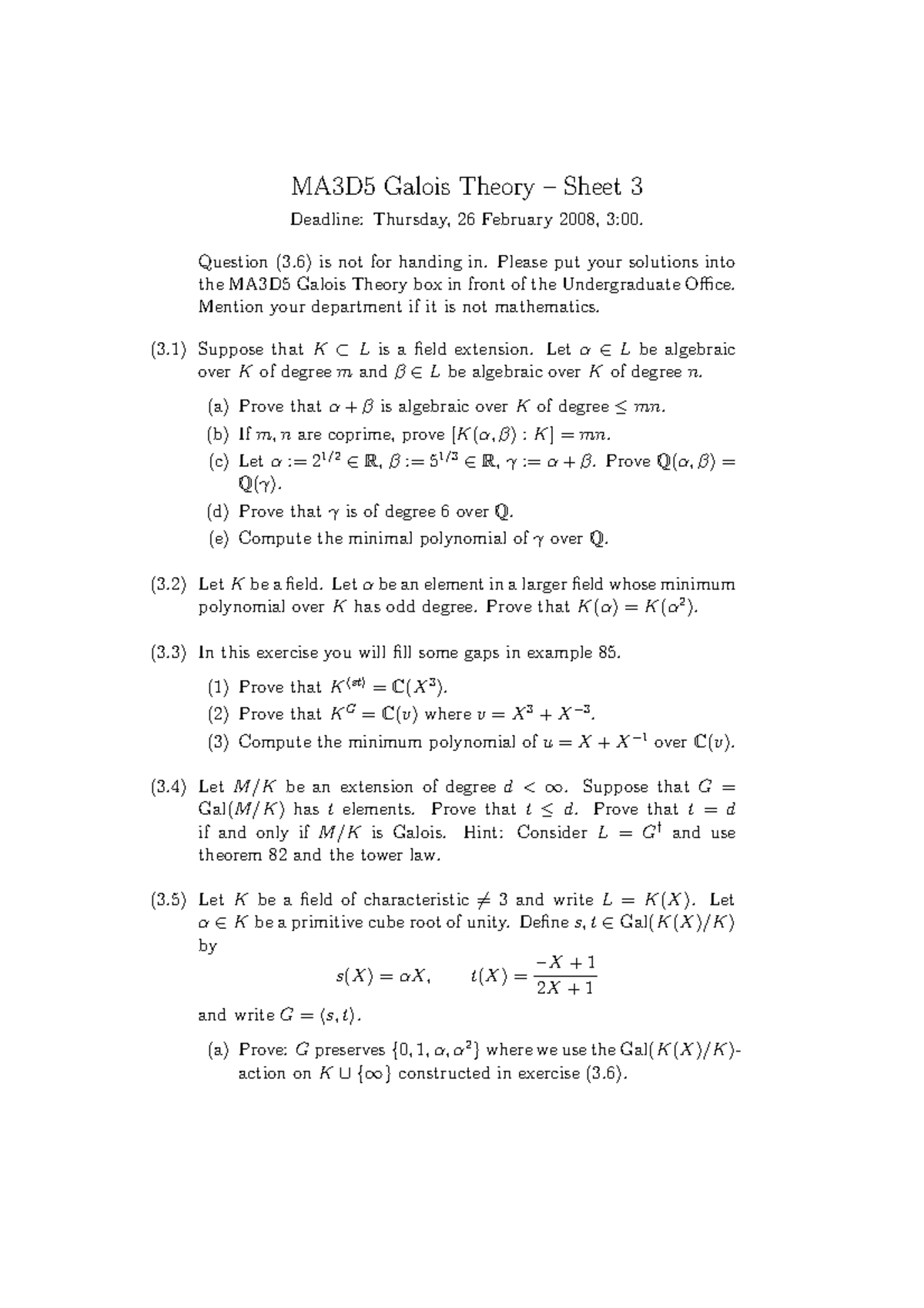 Ma3d5 08 09 Problem Sheet 3 Studocu