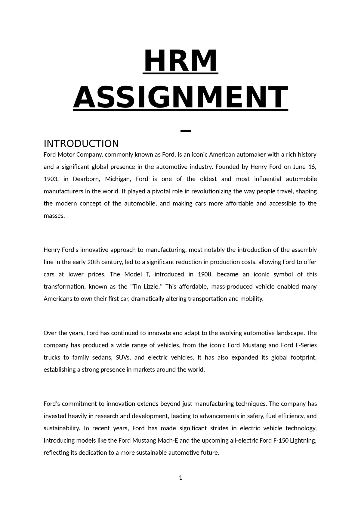 introduction to hrm assignment