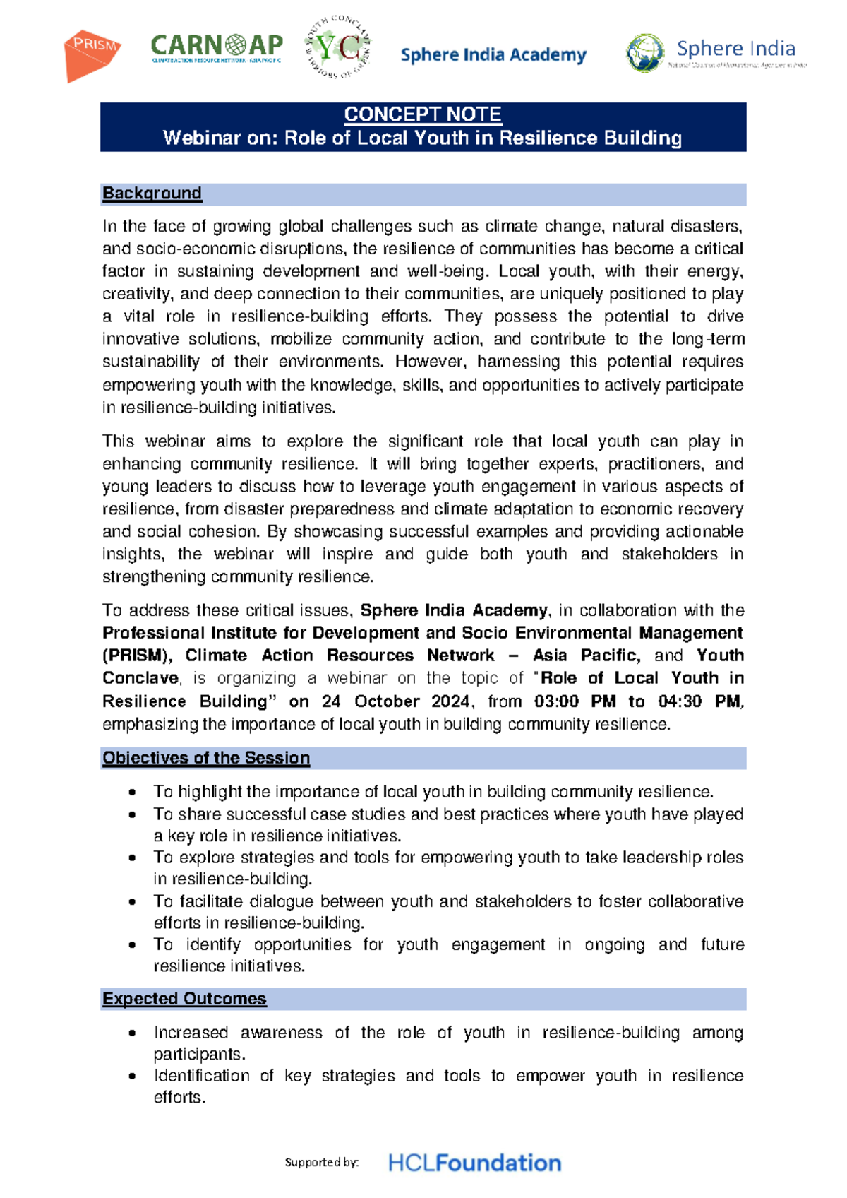 Role of Local Youth in Resilience Building 1 - Supported by: CONCEPT ...
