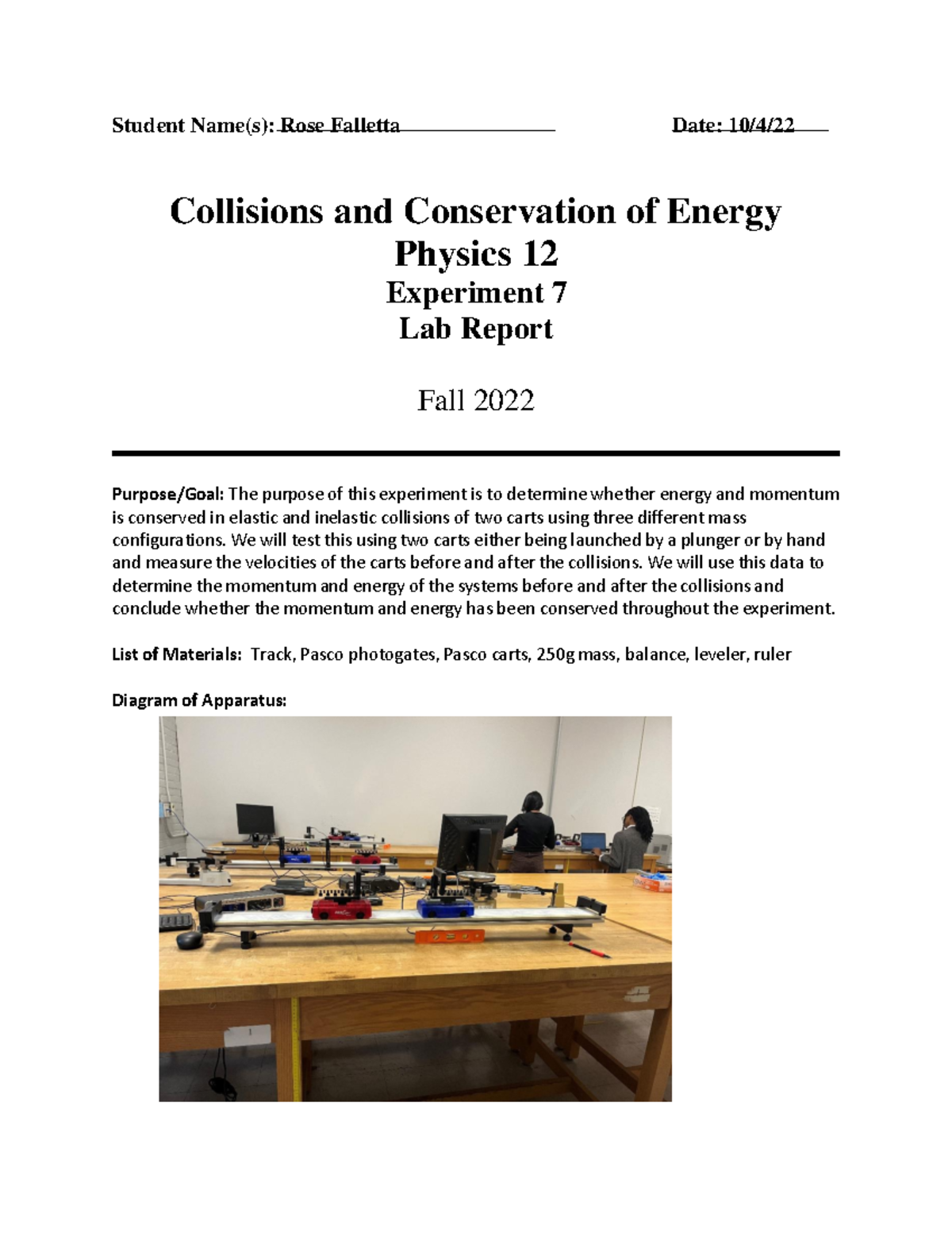 phy 110 lab report experiment 3