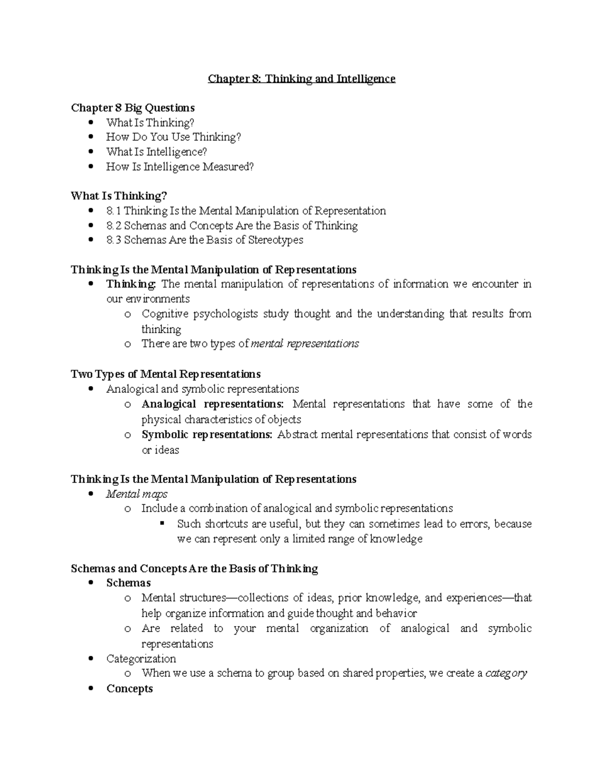 Chapter 8 Power Point - Notes - Chapter 8: Thinking and Intelligence ...