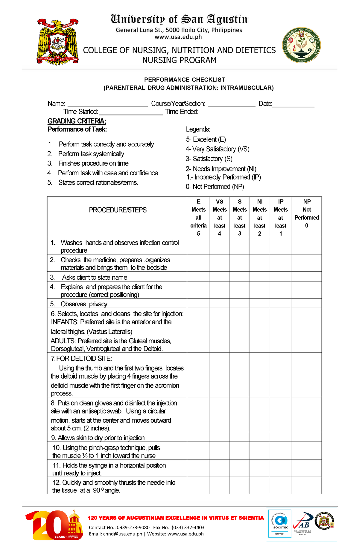 IM-checklist - COLLEGE OF NURSING, NUTRITION AND DIETETICS NURSING ...