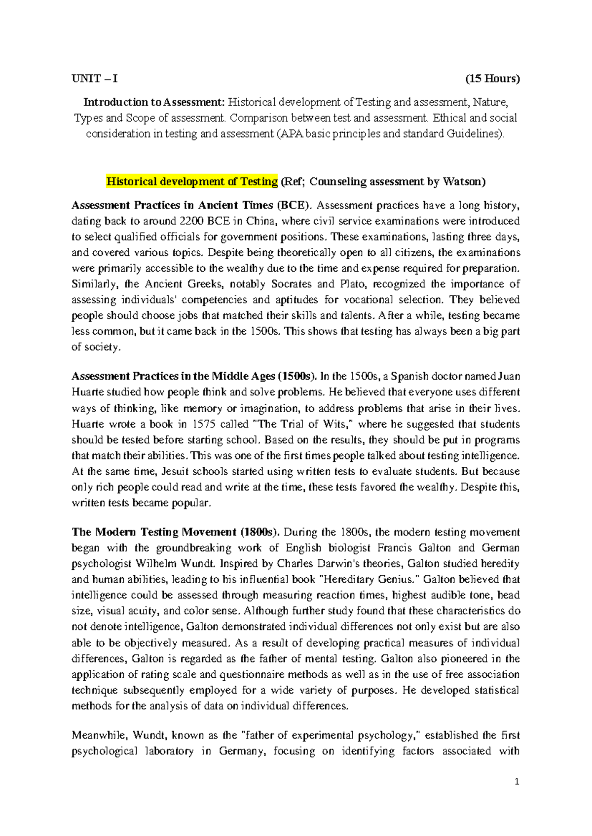 Unit 1 Intro - Fourth semester of applied Psychology - UNIT – I (15 ...