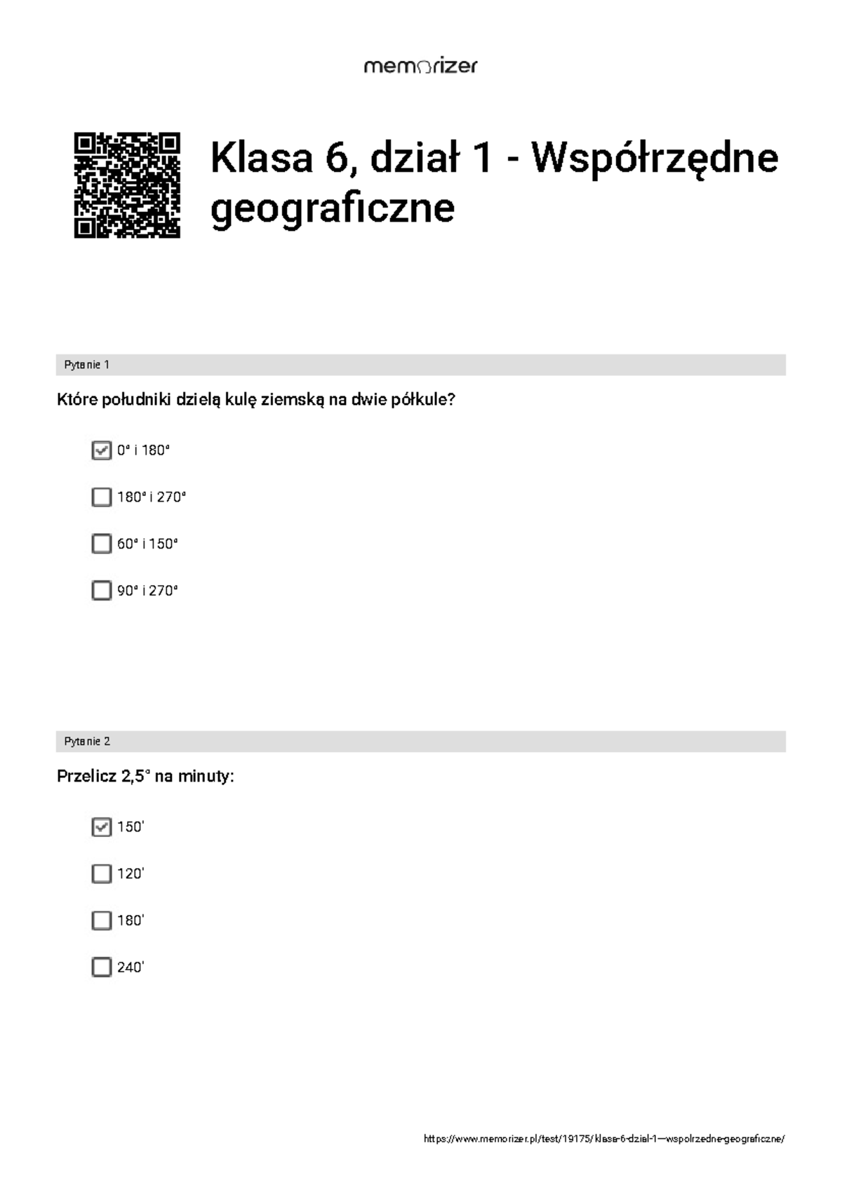 Geografia Klasa 6 Współrzędne Geograficzne Sprawdzian Rozdział 1 www.studocu.com