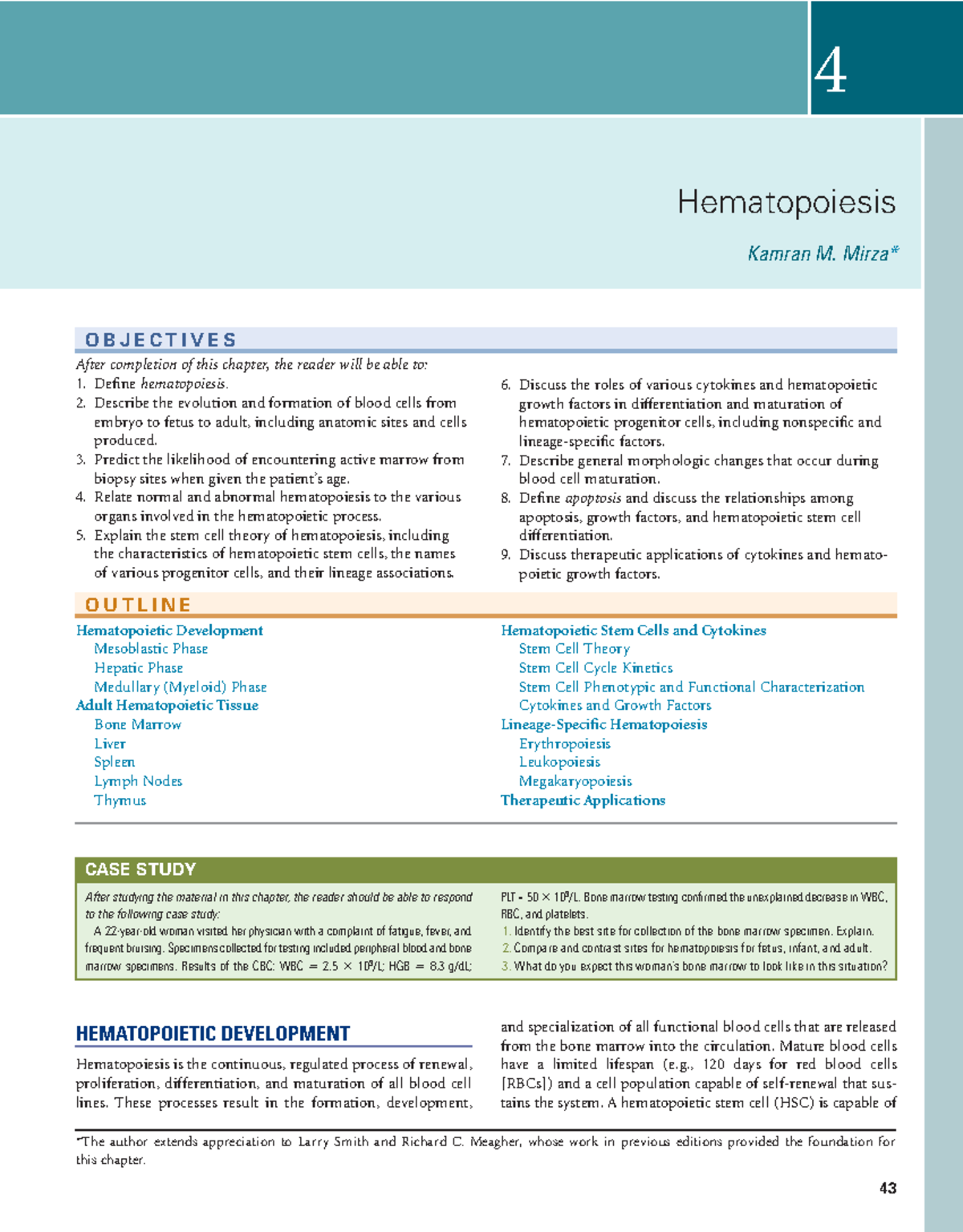 M2 - Hematopoiesis - Notes - 43 Hematopoiesis Kamran M. Mirza* 4 ...
