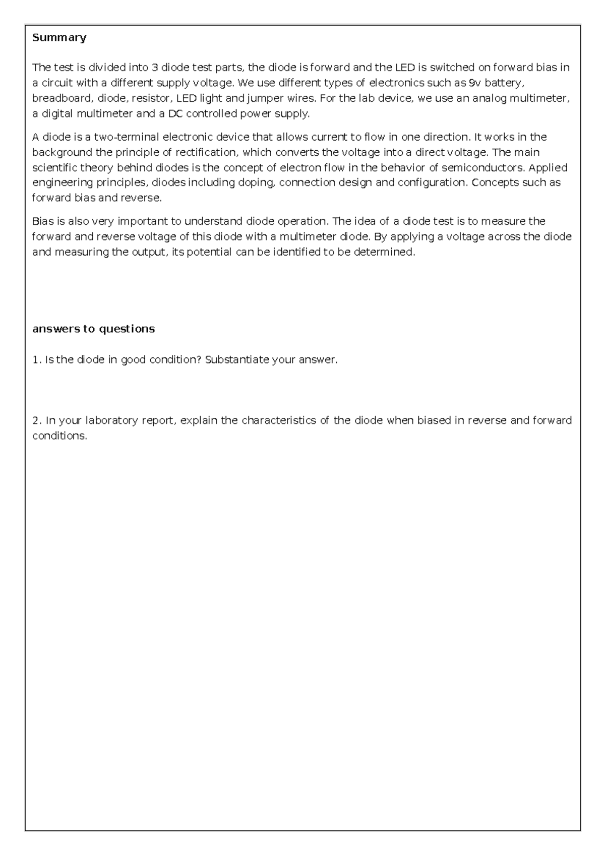 Lab Report 2 - It Is Important - Summary The Test Is Divided Into 3 