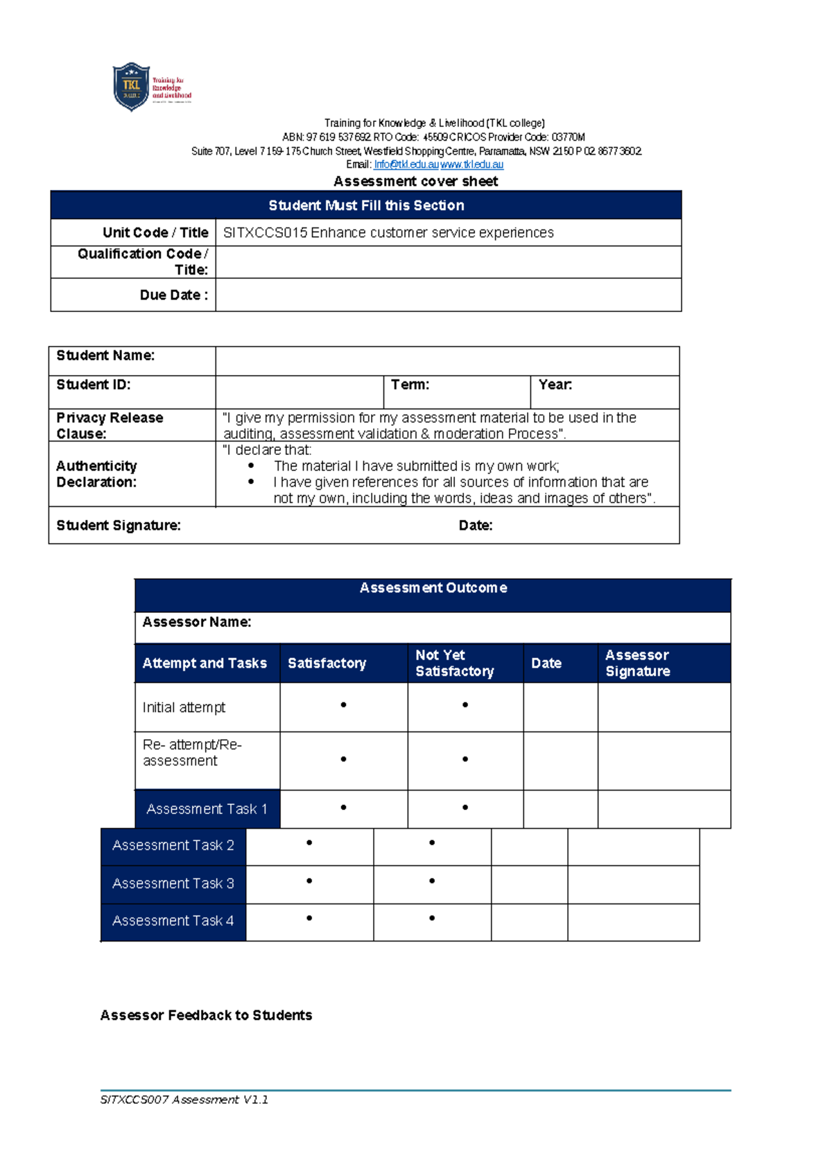 SITXCCS015 Enhance customer service experiences - ABN: 97 619 537 692 ...