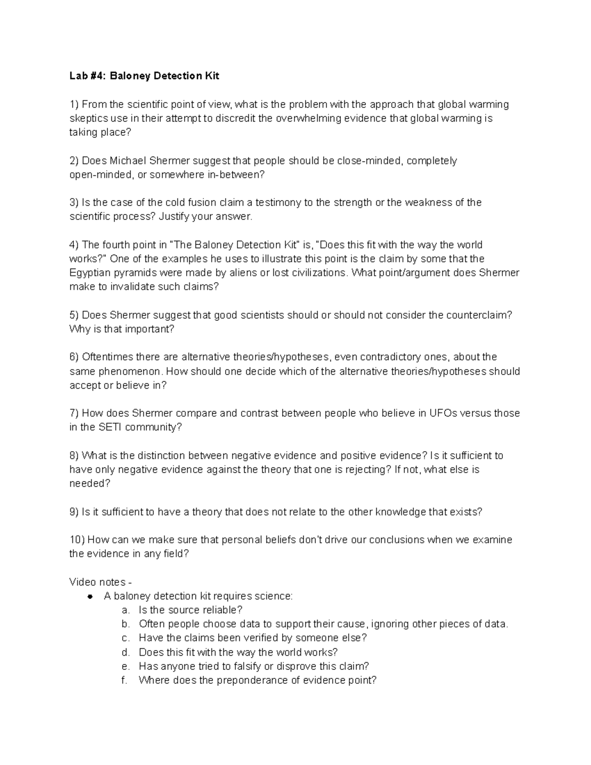 Lab 4 Baloney Detection Lab 4 Baloney Detection Kit From the scientific point of view, what