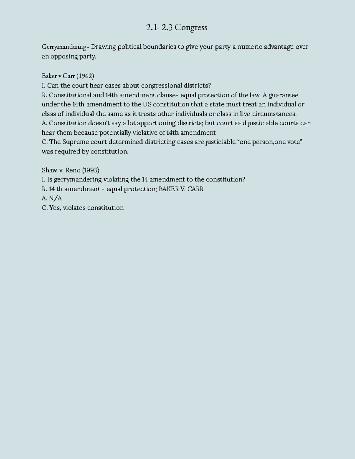 AP Goverment Unit 2 Congress notes - 2- 2 Congress Gerrymandering ...