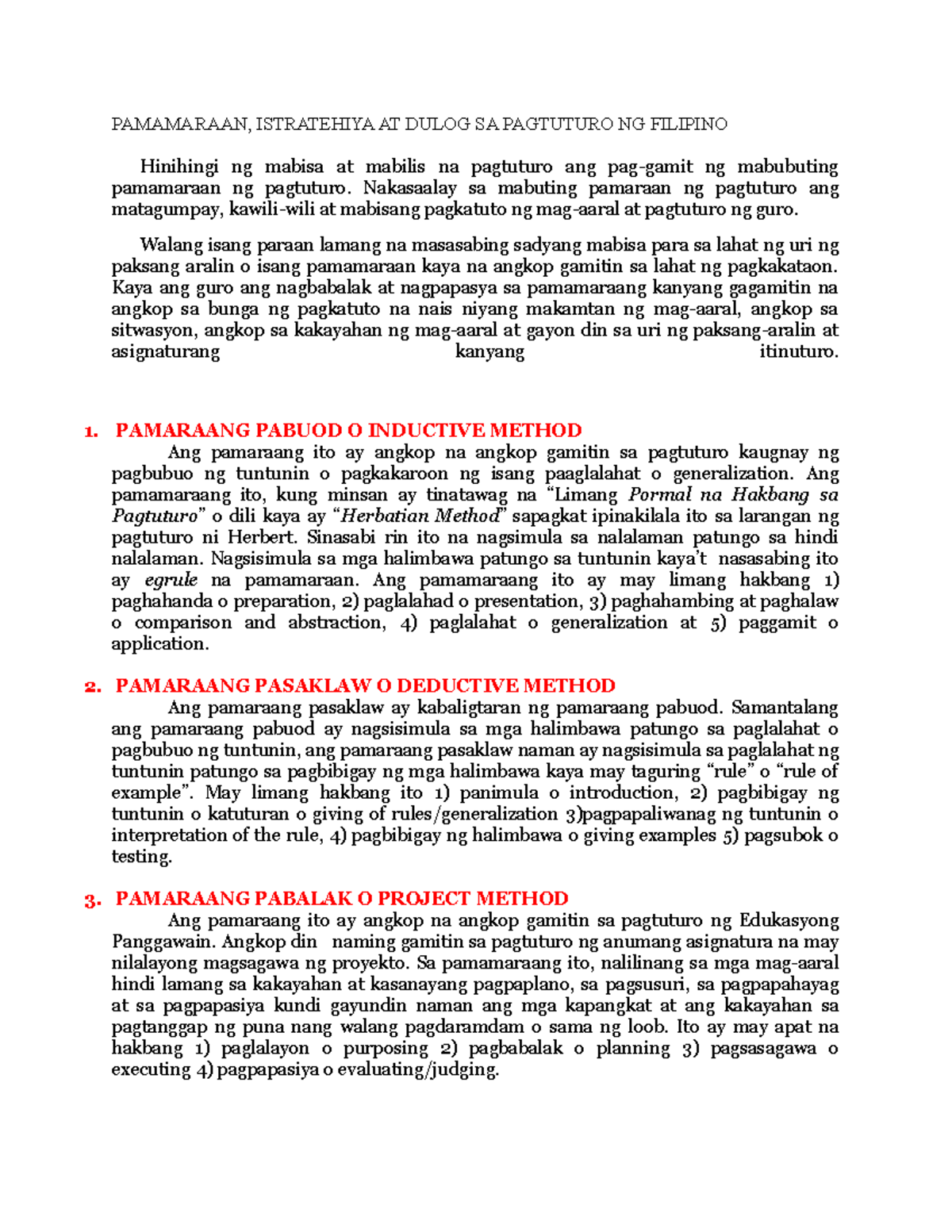 Pamamaraan Estratehiya AT Dulog SA Pagtuturo NG Filpino - PAMAMARAAN ...