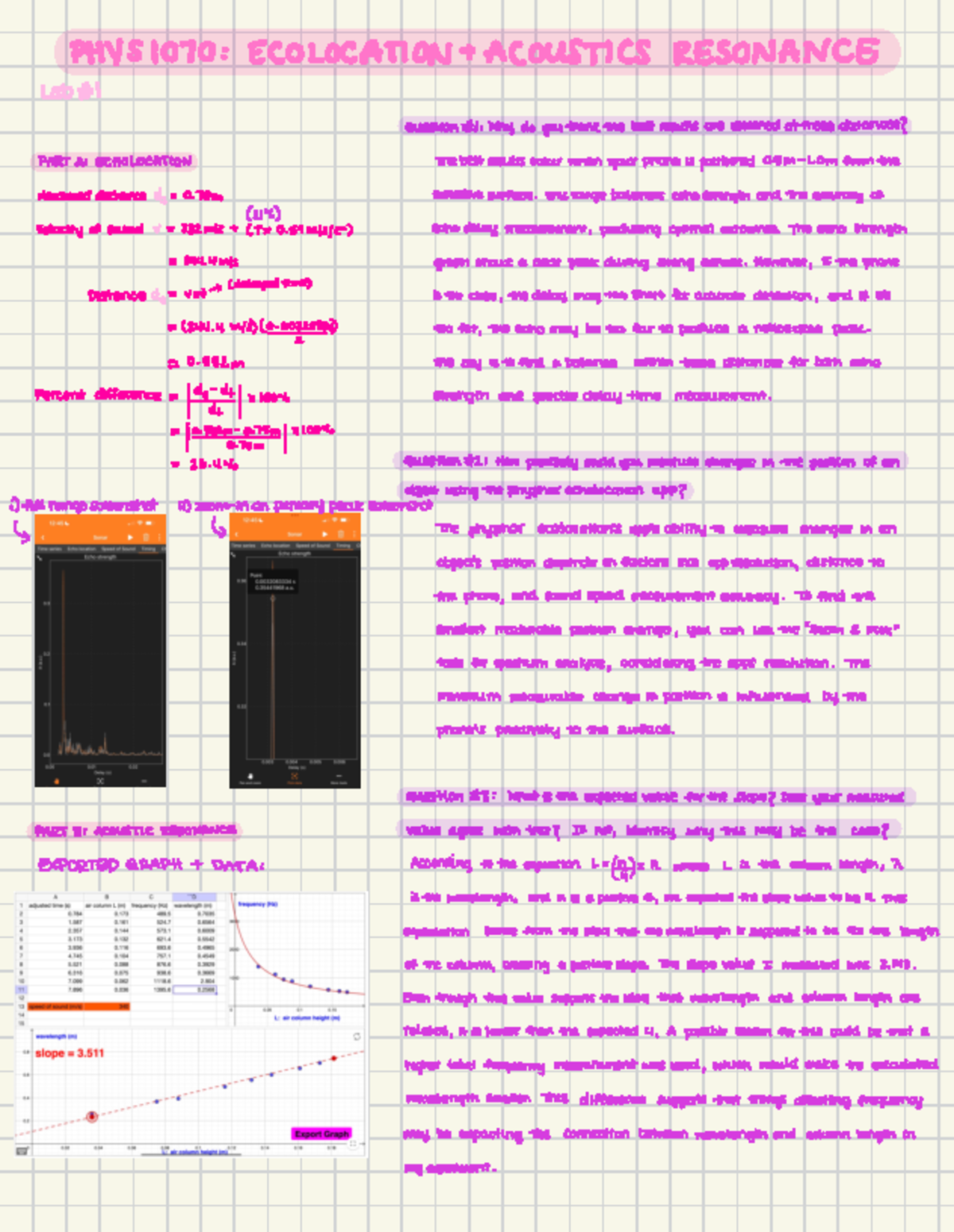 PHYS 1070 Labs Lab 1, echolocation and acoustics resonance PHYS1070