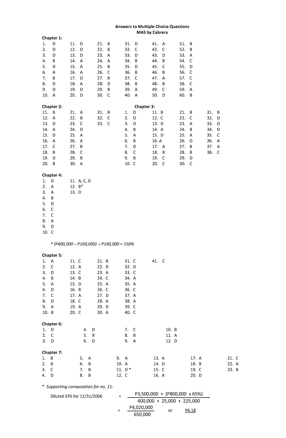 Answers To Multiple Choice Questions - D 21. B 31. D 41. A 51. B D 12 ...