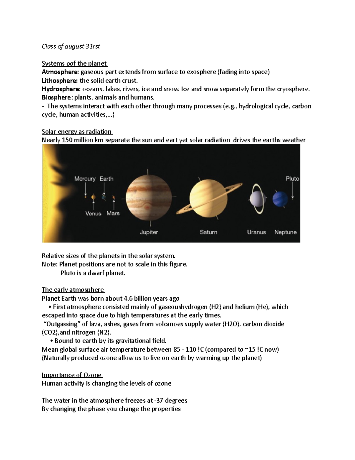 Chapter 1- the earth and its atmosphere - Class of august 31rst Systems ...