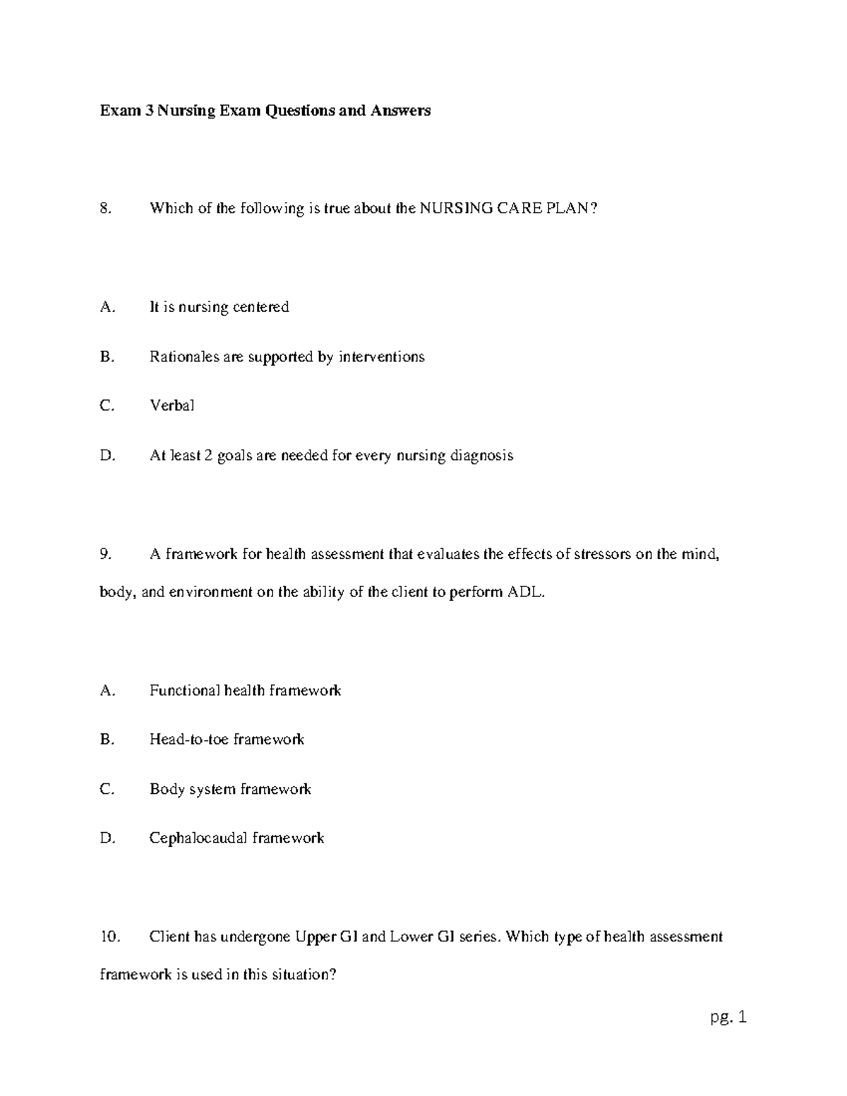 nursing written test sample questions and answers